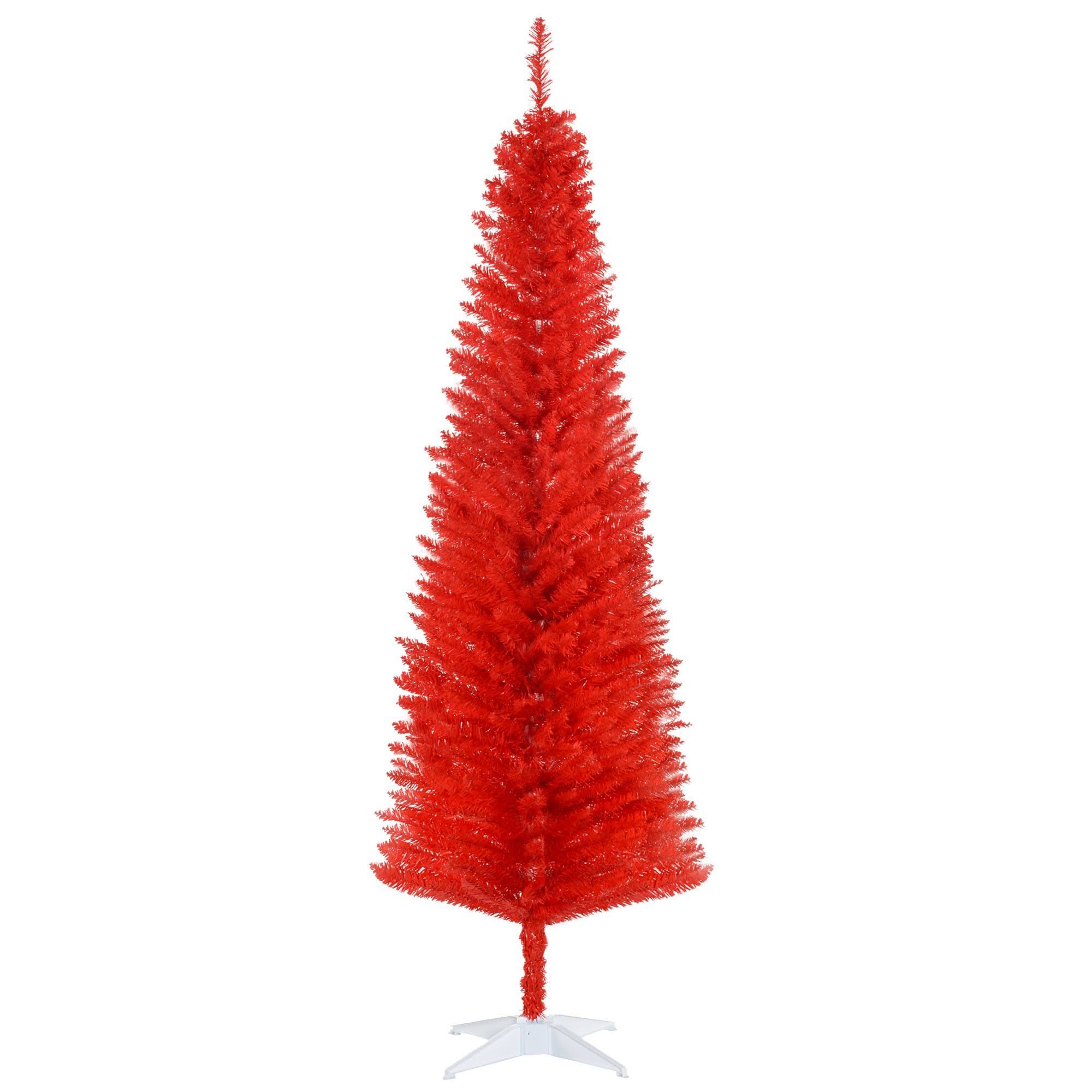 HOMCOM 6 ft Artificial Pencil Christmas Tree, Slim Xmas Tree with 390 Realistic Branch Tips and Plastic Stand, Red