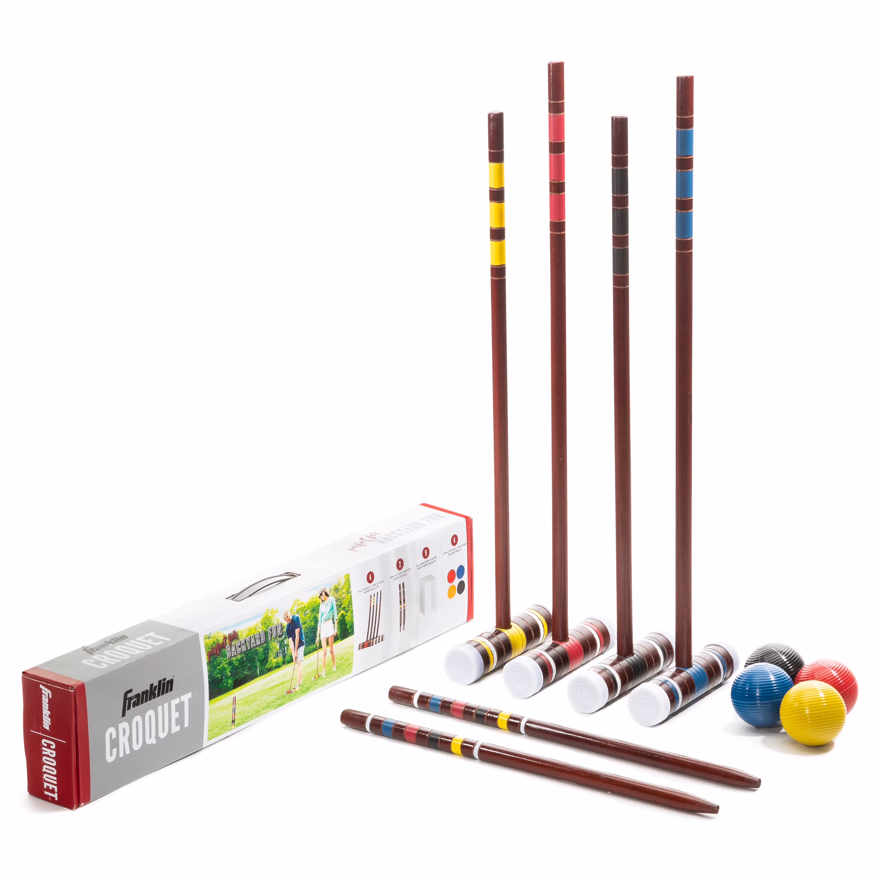 Croquet Set Includes 4 Croquet Wood Mallets, 4 All Weather Balls, 2 Wood Stakes and 9 Metal Wickets Classic Family Outdoor Game Starter Set(1)