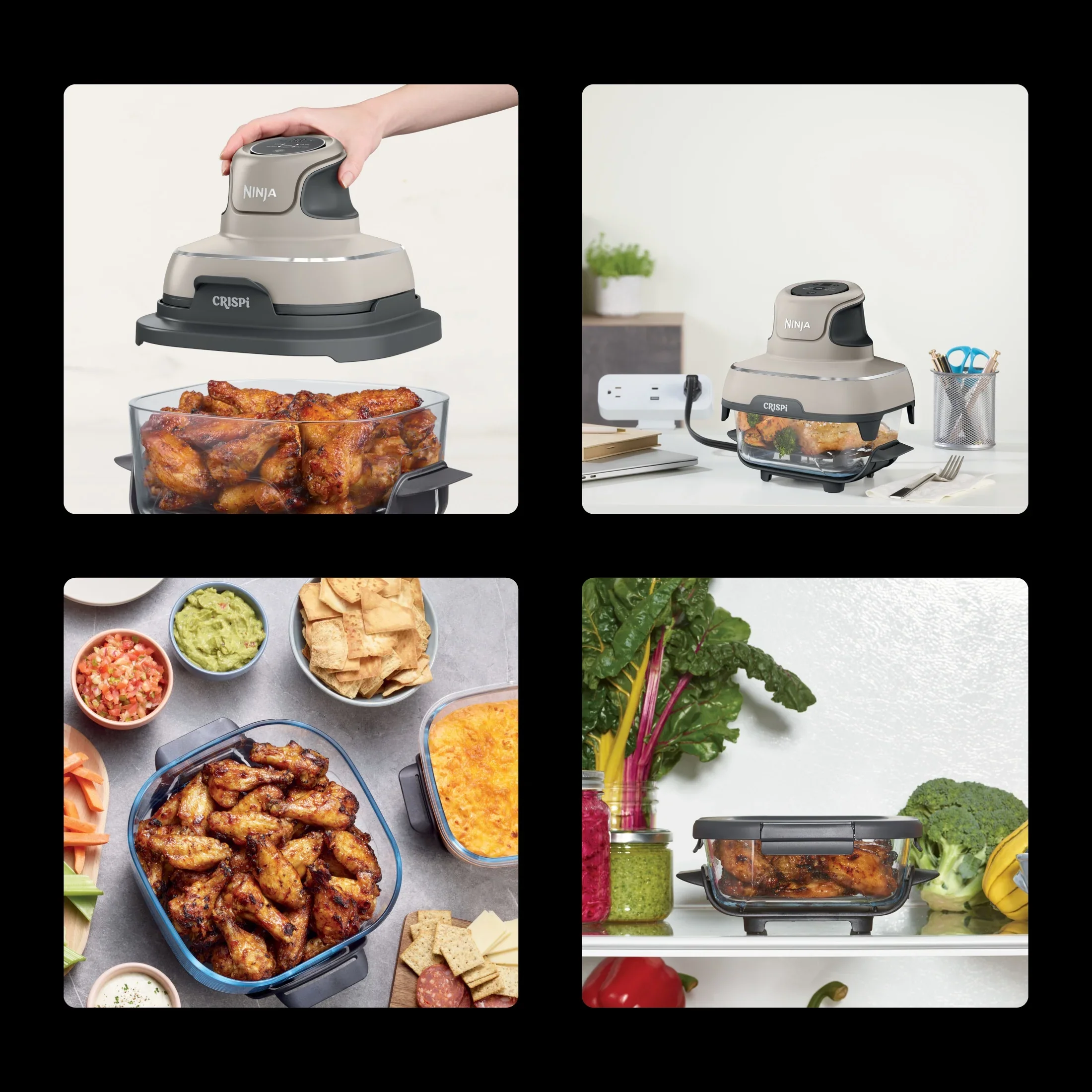 Ninja Crispi 4-in-1 Portable Glass Air Fryer Cooking System, 4-Qt & 6-Cup Containers, Cyberspace