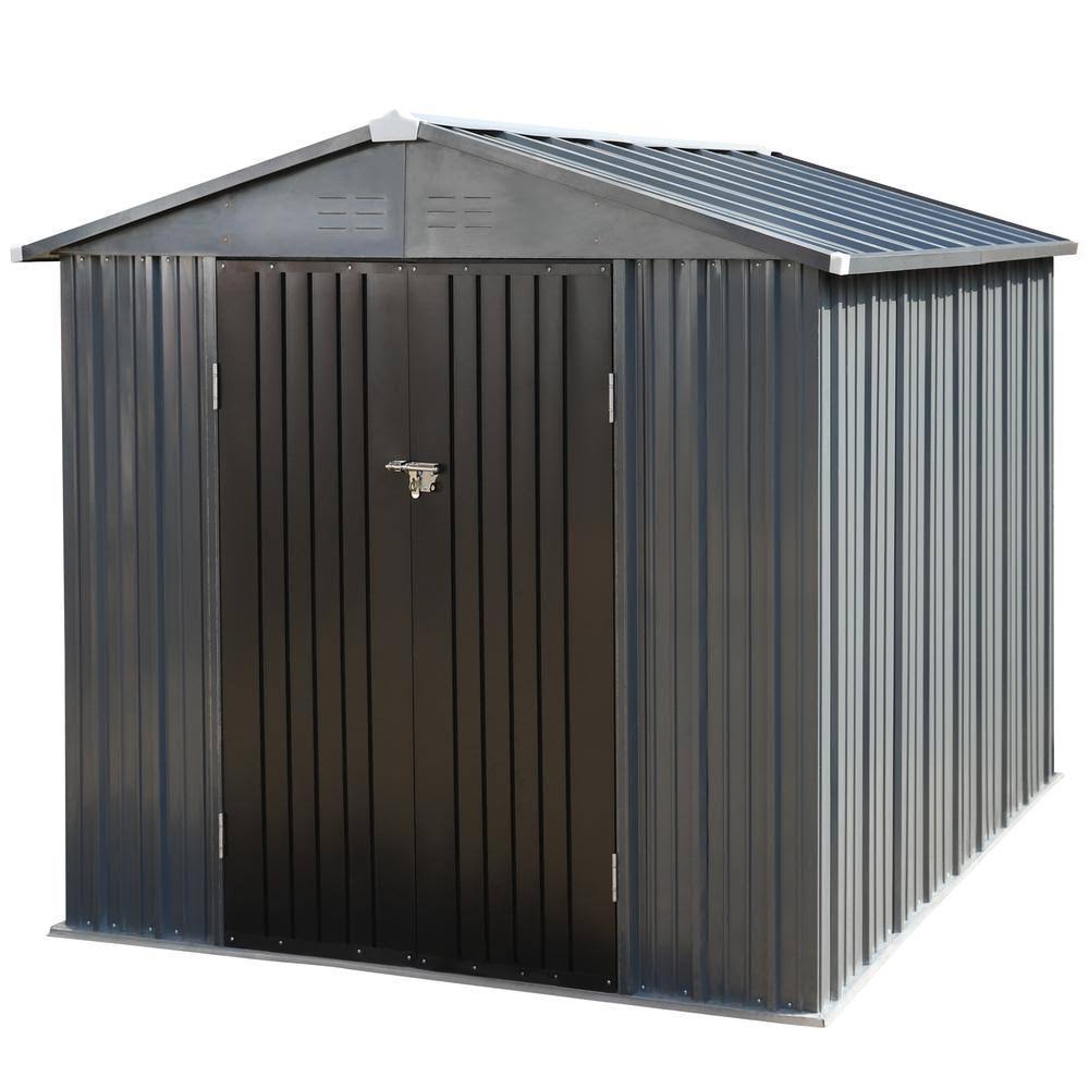 VEIKOUS 8 ft. W x 10 ft. D Metal Outdoor Storage Shed 80 Sq. ft., Gray
