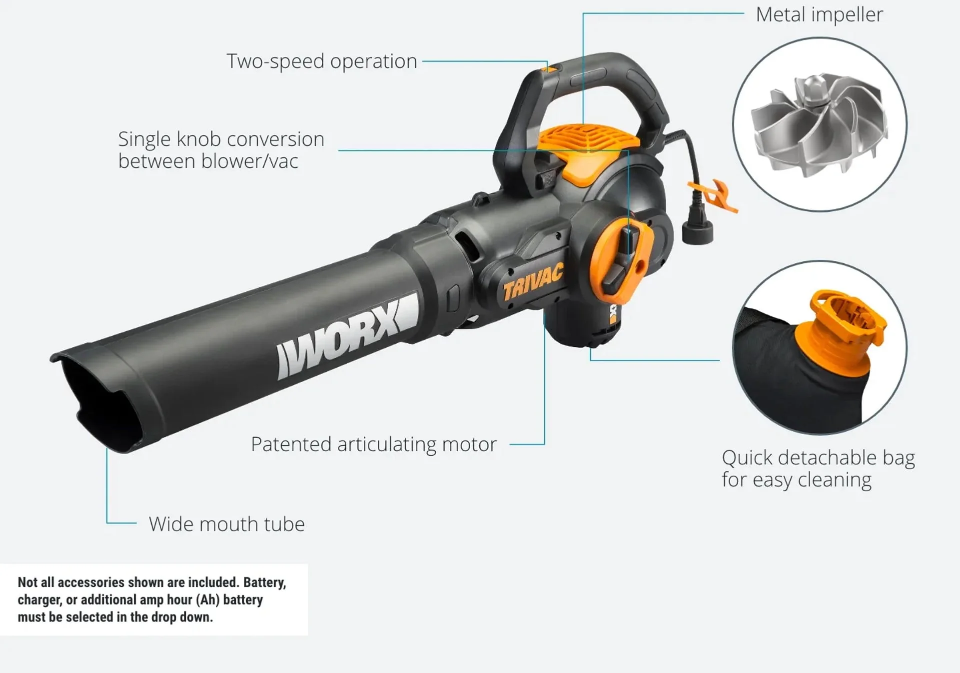 Trivac 2 0 Electric 12 amp 3in 1 Vacuum Blower/Mulcher/Vac # WG512(35 56 x 10 32) Image 5