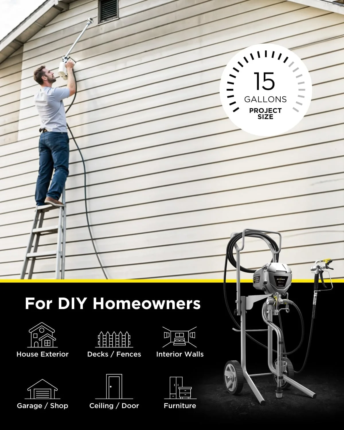 M1, 466W, 120V Gray Power Paint Sprayer, 5 Gallon, 2 Spray Patterns, 0.29 GPM, 22.55 lb, 1 Piece(MaXpray M1/Gray) - Image 9
