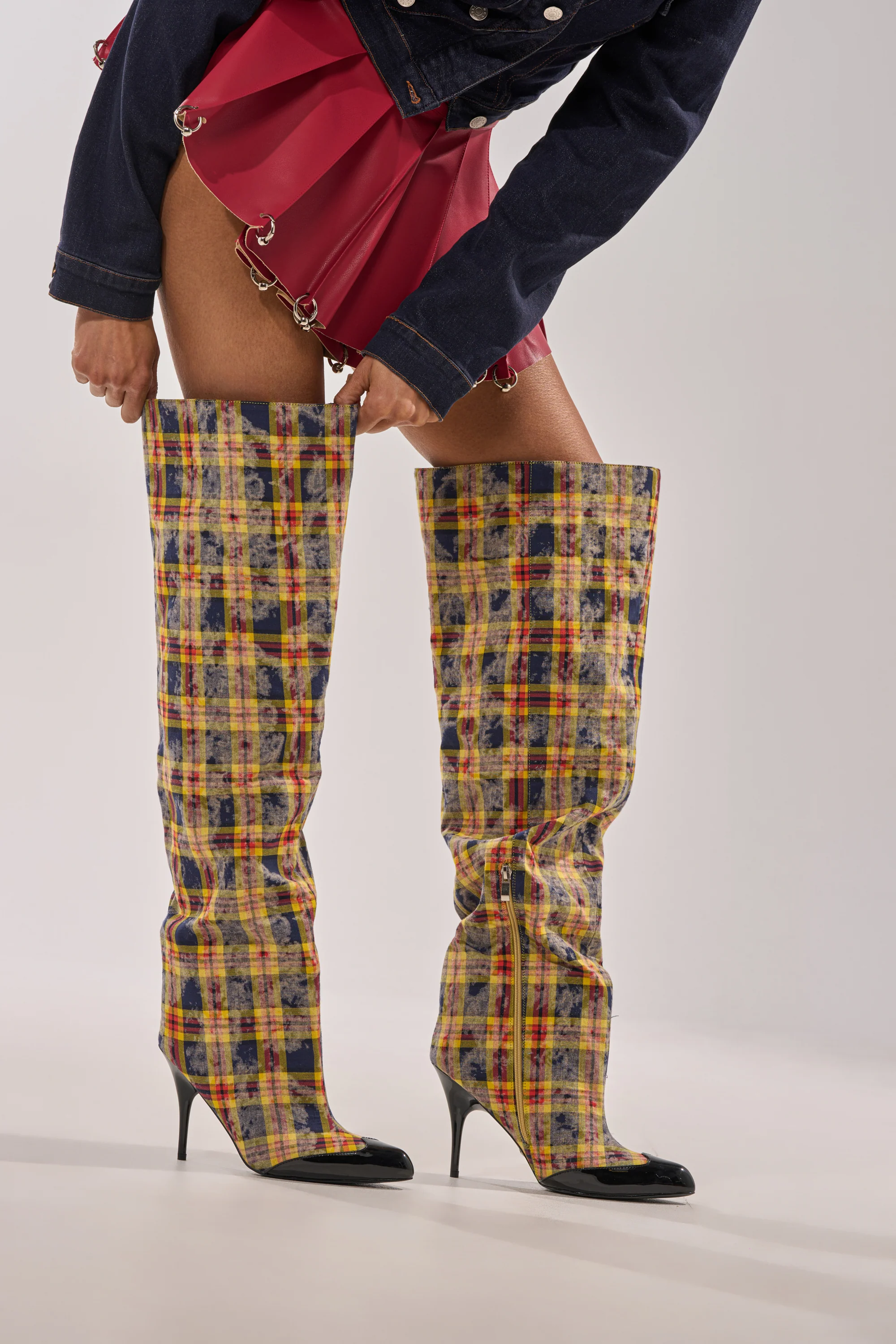 AZALEA WANG LOCHANA MULTI YELLOW PLAID FLANNEL SEXY BOOT - Akira Store