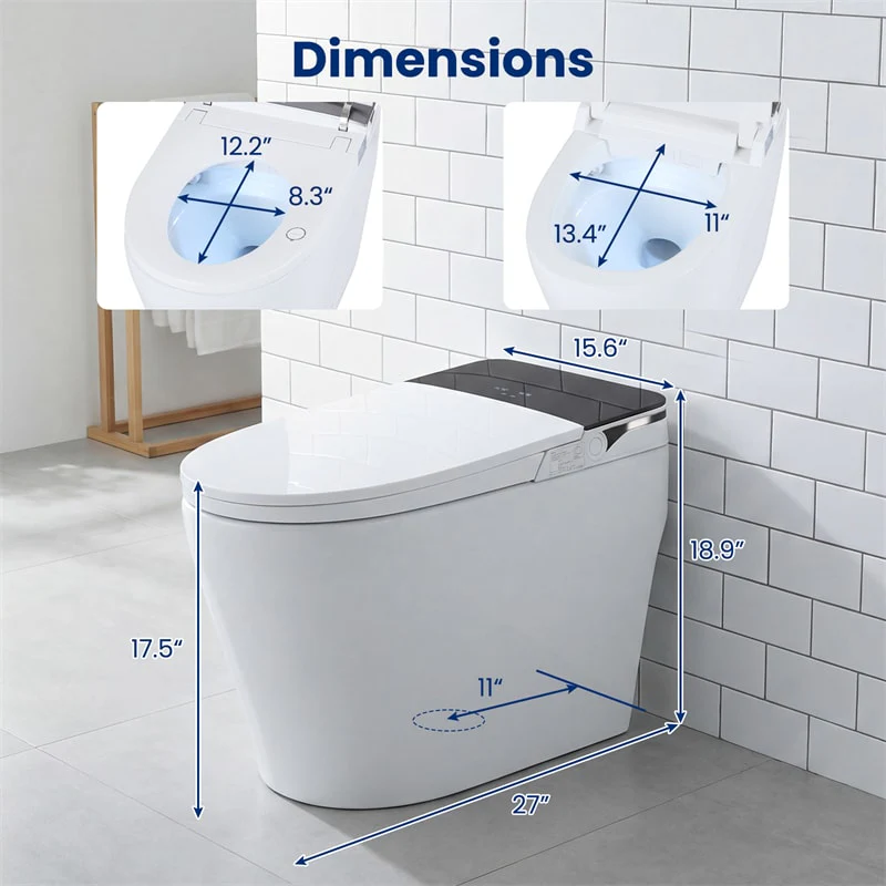 Smart Toilet with Built-in Bidet, ADA Height One Piece Electric Toilet w/ 1000g MaP Flush, Auto Open & Flush, Tank & Pump, Heated Seat, Dryer, Remote