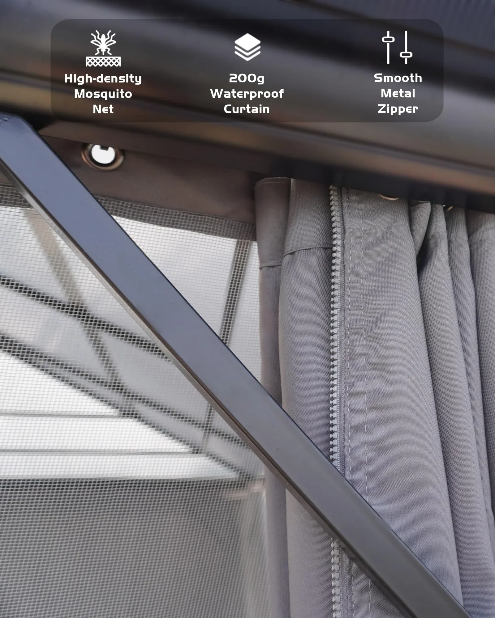 TROPOW Gazebos for Gardens,All Seasons Gazebos,Hardtop Gazebo 10'x13' for All Weather, Double Polycarbonate Sheets Roof, Aluminum Alloy Frame, Net, and Curtain, Permanent Building for Patio,Gray
