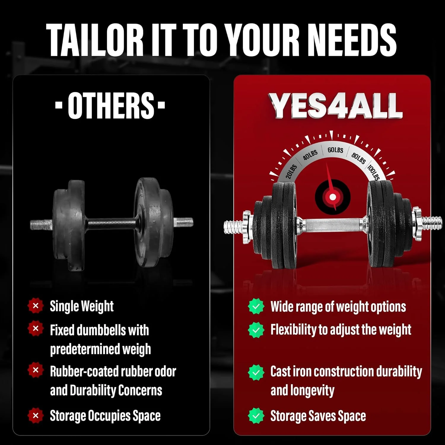 Yes4all Adjustable Dumbbell Set with Weight Plates, Star Lock Collars/Connector, 40 lb Barbell or 20 lb Dumbbell Pair