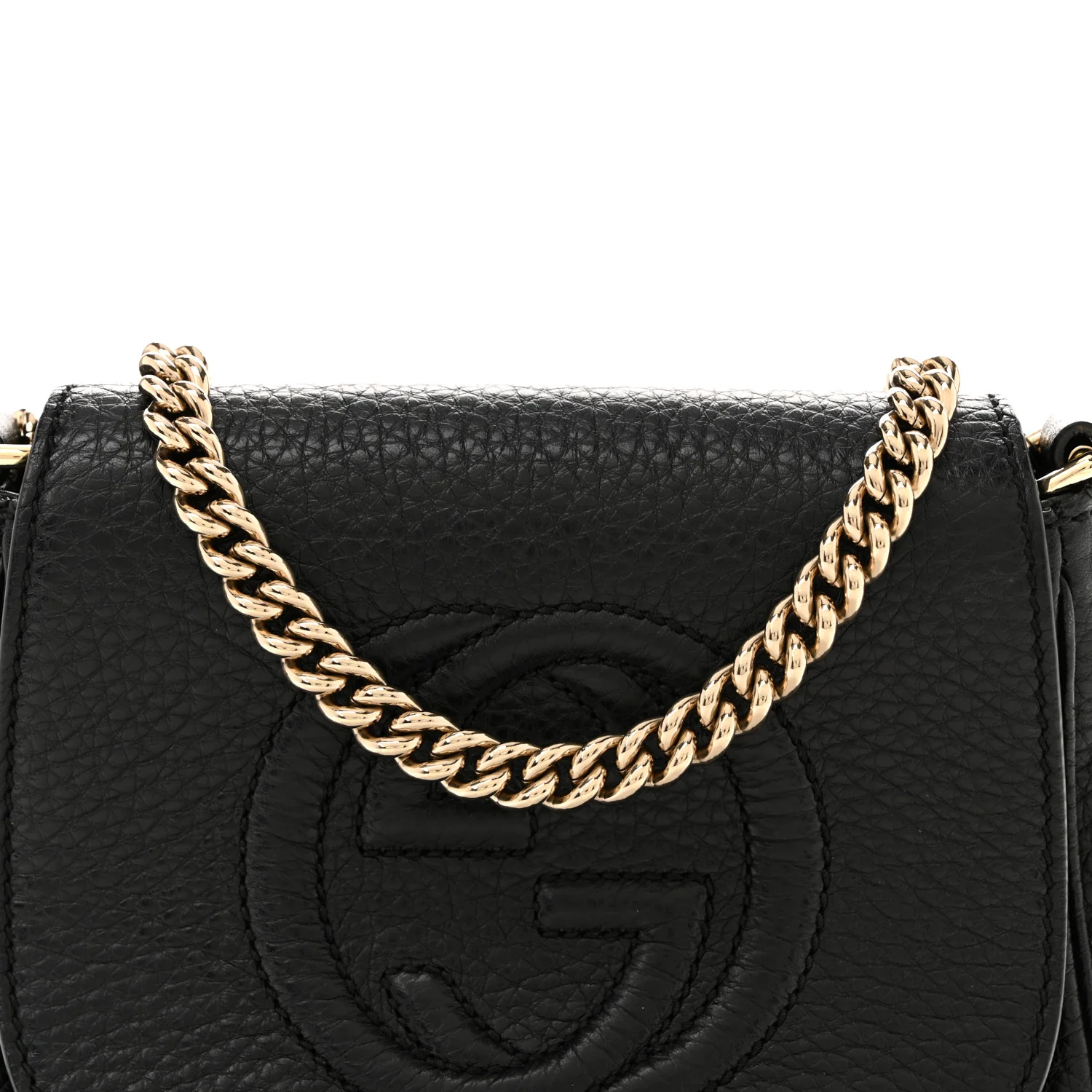Pebbled Calfskin Small Soho Flap Crossbody Black