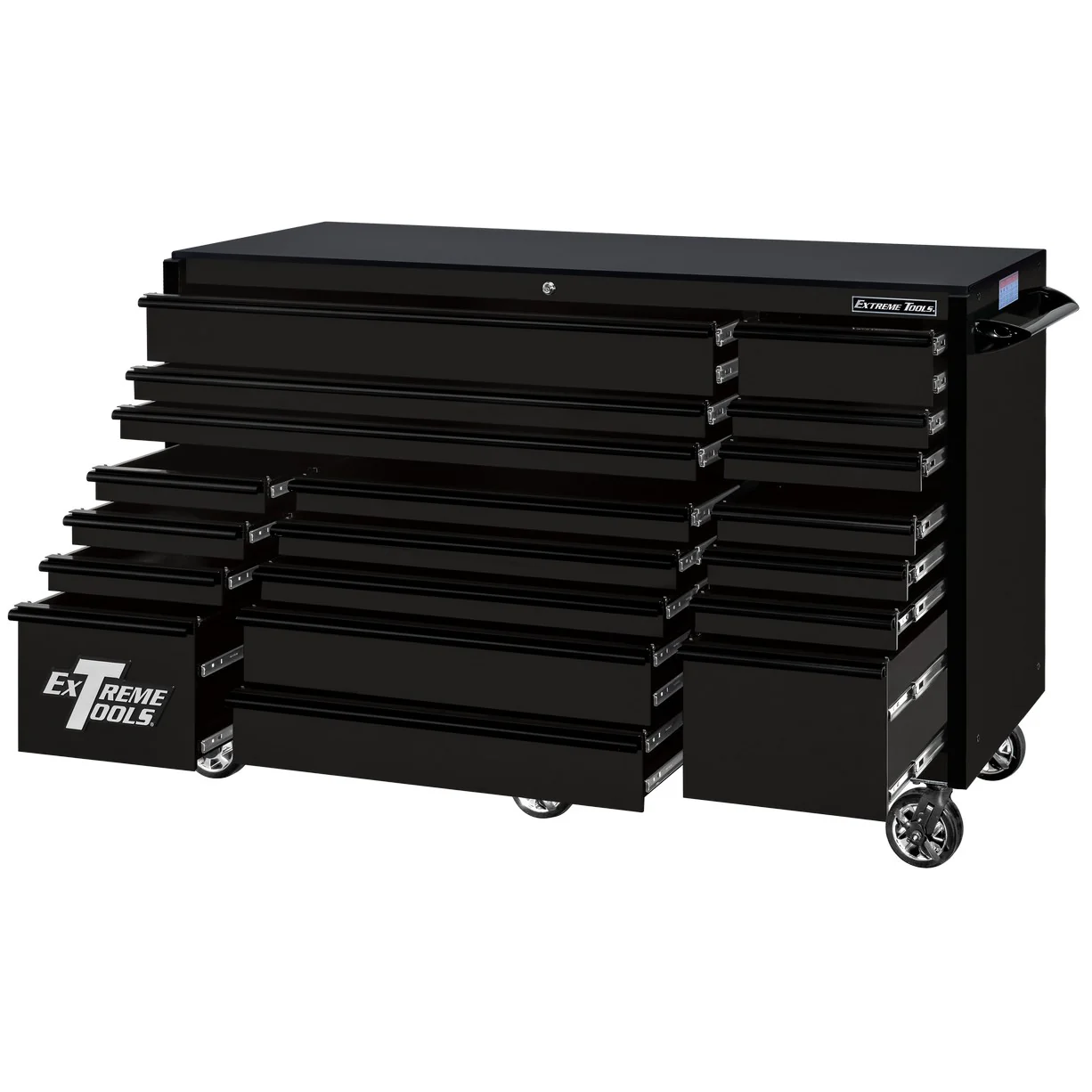 Caisson roulant Extreme Tools série RX250, 183 cm x 76 cm – 19 tiroirs – Glissières de tiroir supportant 113 kg
