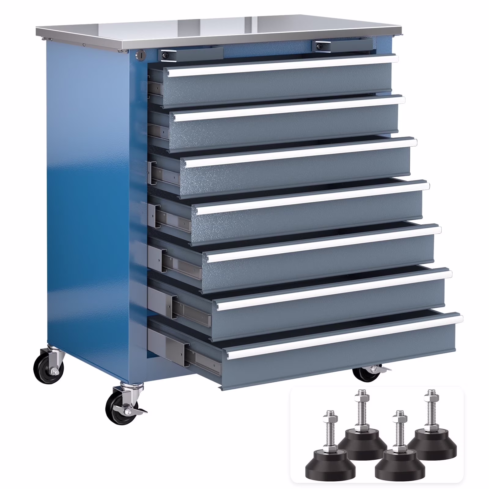 Rolling Tool Chest 5-Drawer Tool Cabinet with Stainless Steel Top Key Lock Heavy-Duty