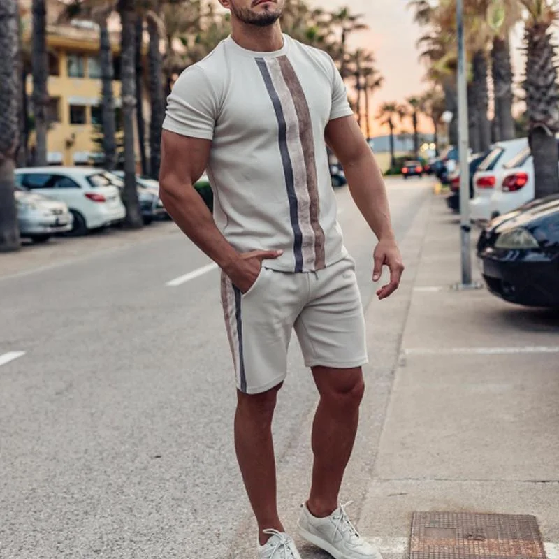 Costume deux pièces décontracté à manches courtes pour homme