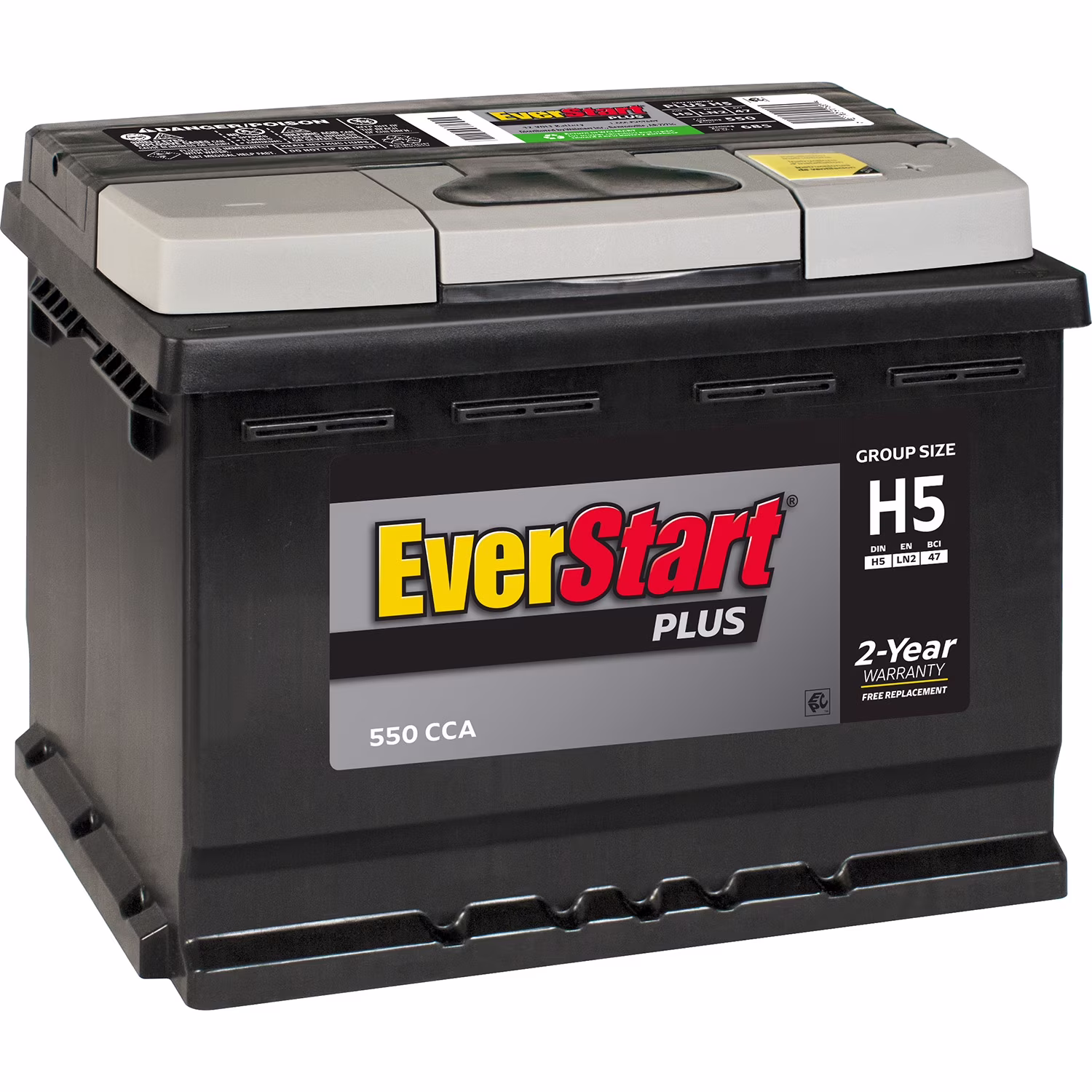 Plus Lead Acid Automotive Battery, Group Size H5 / LN2 / 47 12 Volt, 550 CCA 80RC
