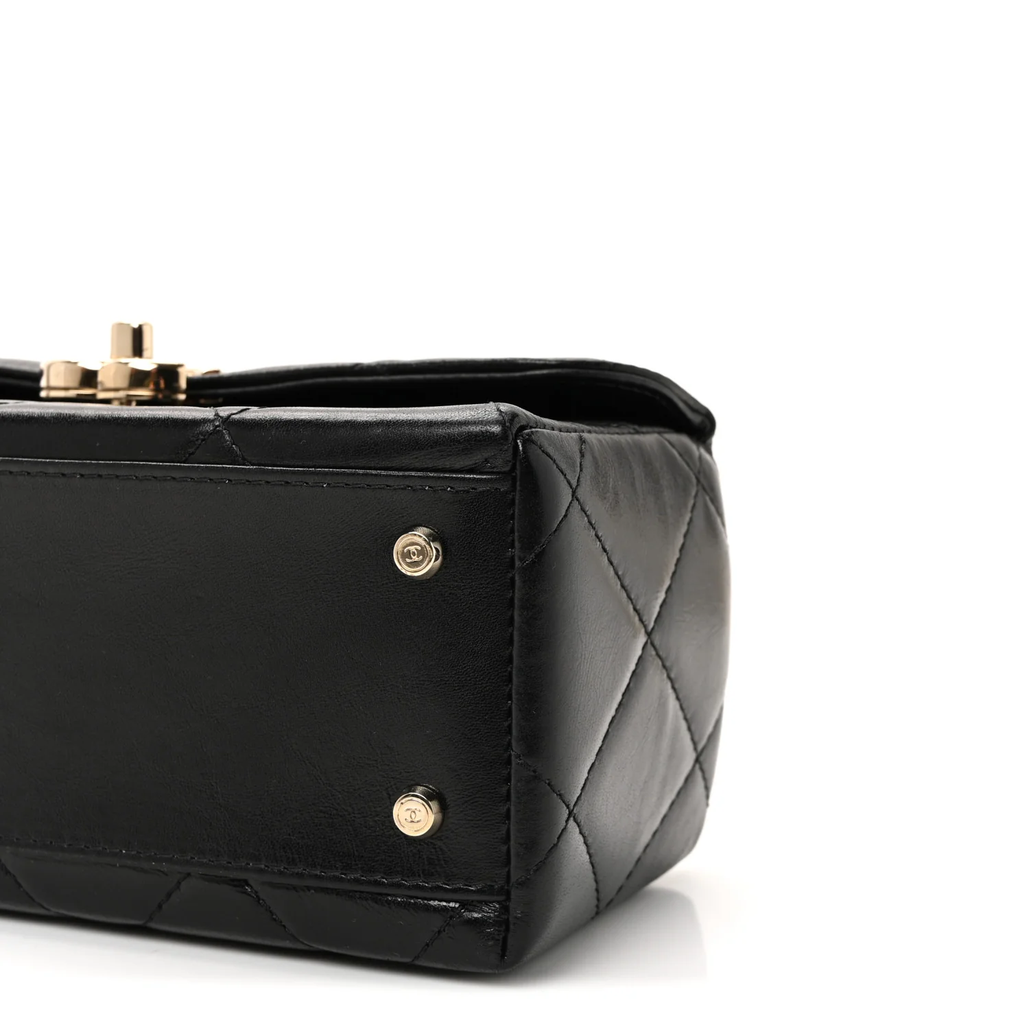 Shiny Calfskin Quilted Top Handle Box Bag Black
