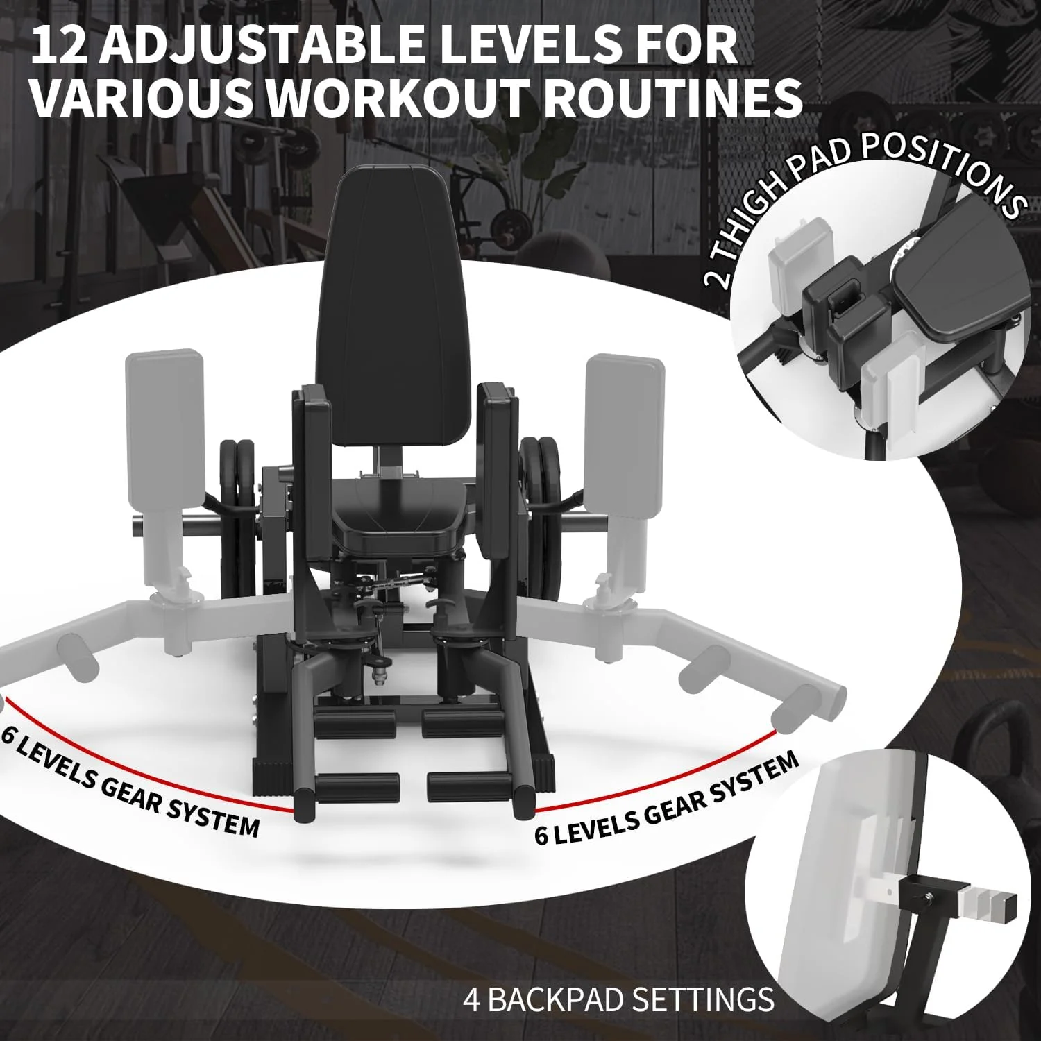 Hip Abductor Machine, Inner and Outer Thigh Machine with 6 Levels Gear System for Home, Black(Black) - Image 5