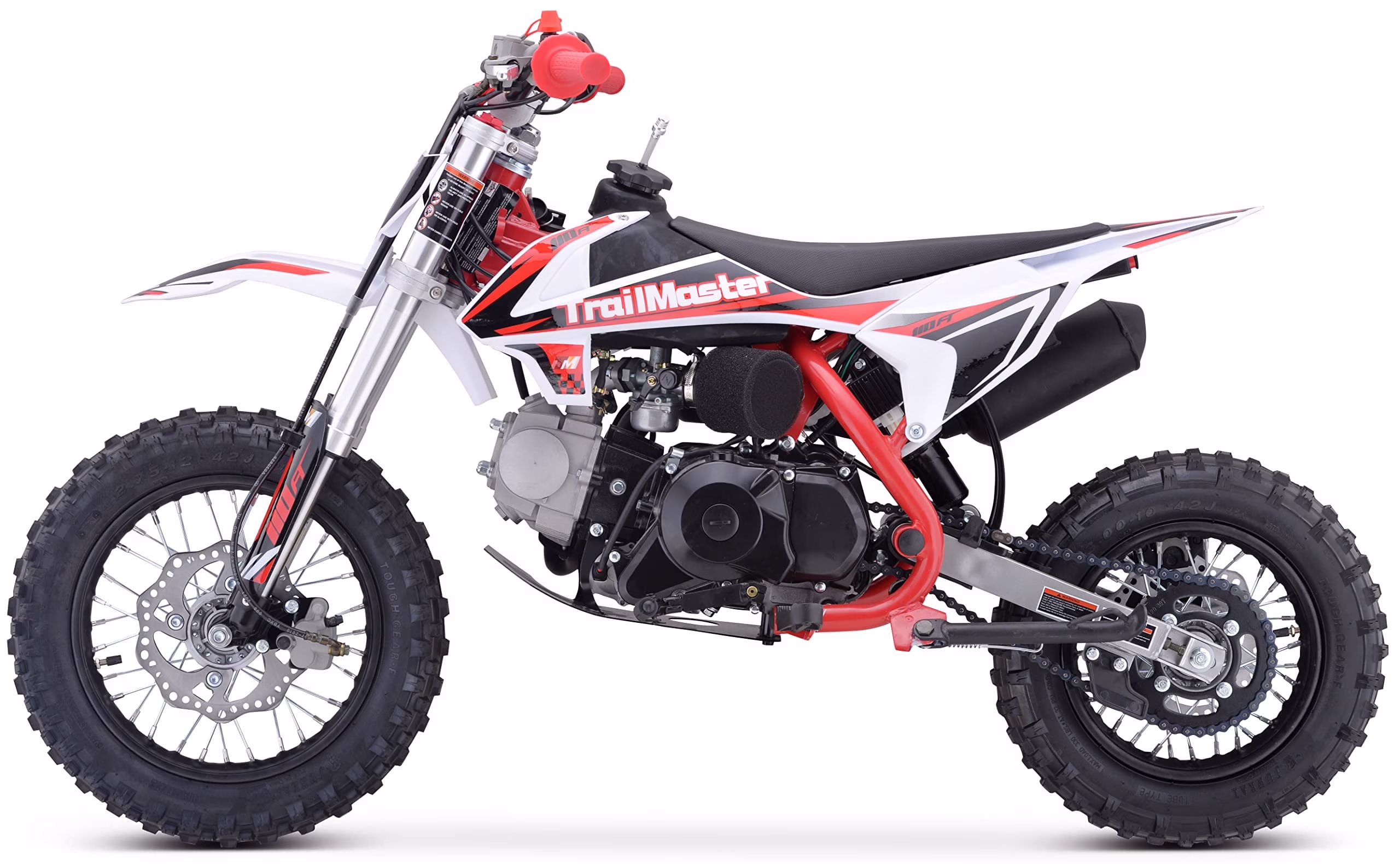 TM15 Dirt Bike 110cc Semi Automatic 4 Speed, 24.21 inches seat Height, Disk Brakes, Twin Spar Frame (Red)(Red)