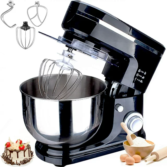 Robot pâtissier HKEEY - Bol en acier inoxydable de 5,5 litres, robot culinaire, batteur électrique de cuisine avec crochet pétrisseur, fouet et batteur