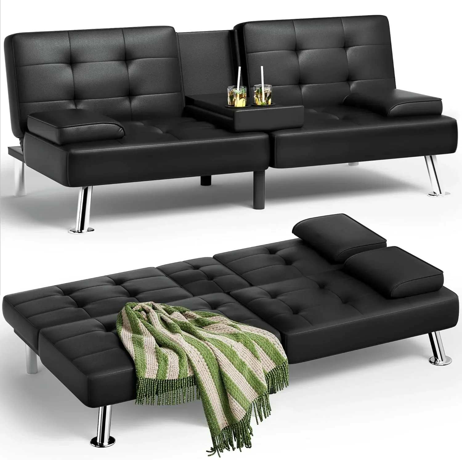 Canapé-lit futon Homall en cuir avec accoudoirs et fauteuil inclinable réglable