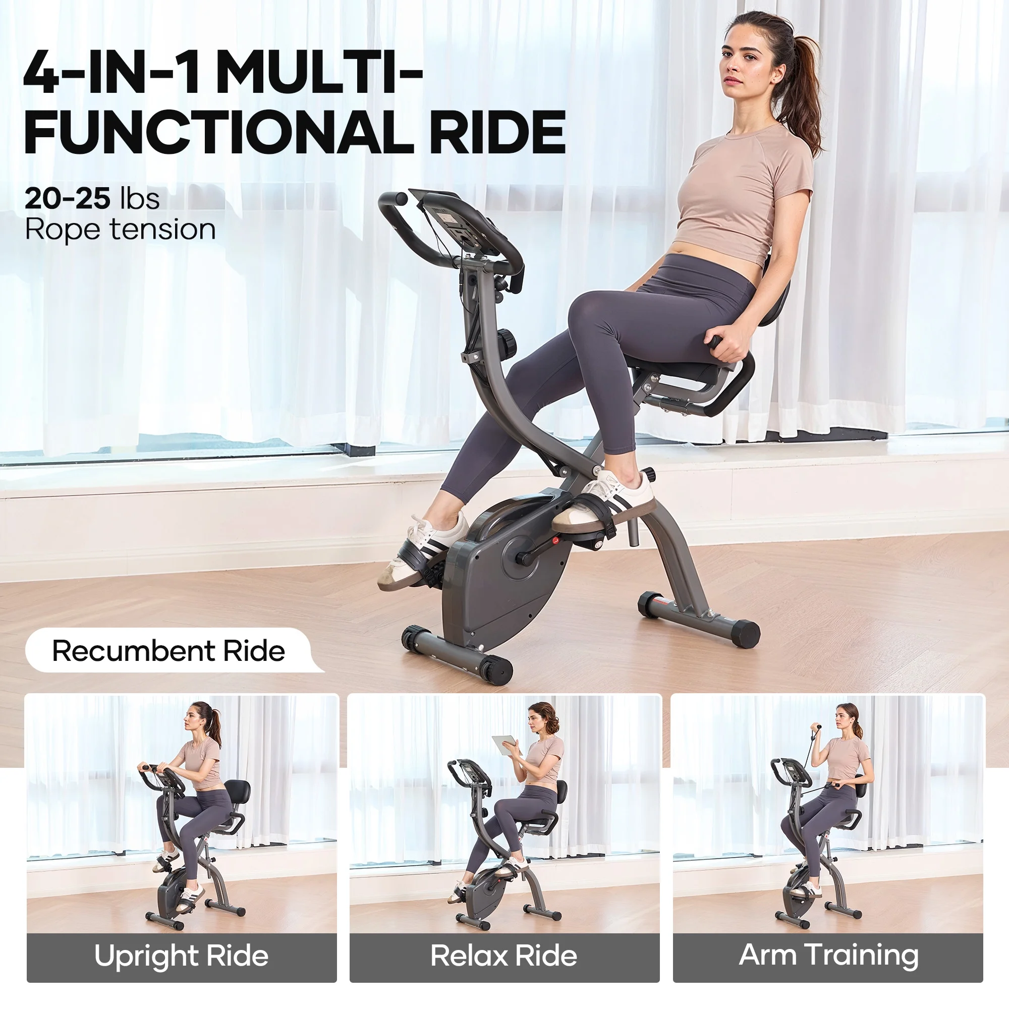 Folding Exercise Bike Magnetic Upright Bike with Pulse Sensor LCD Monitor Indoor Cycling Stationary Exercise Bike Perfect for Home Use - Image 4