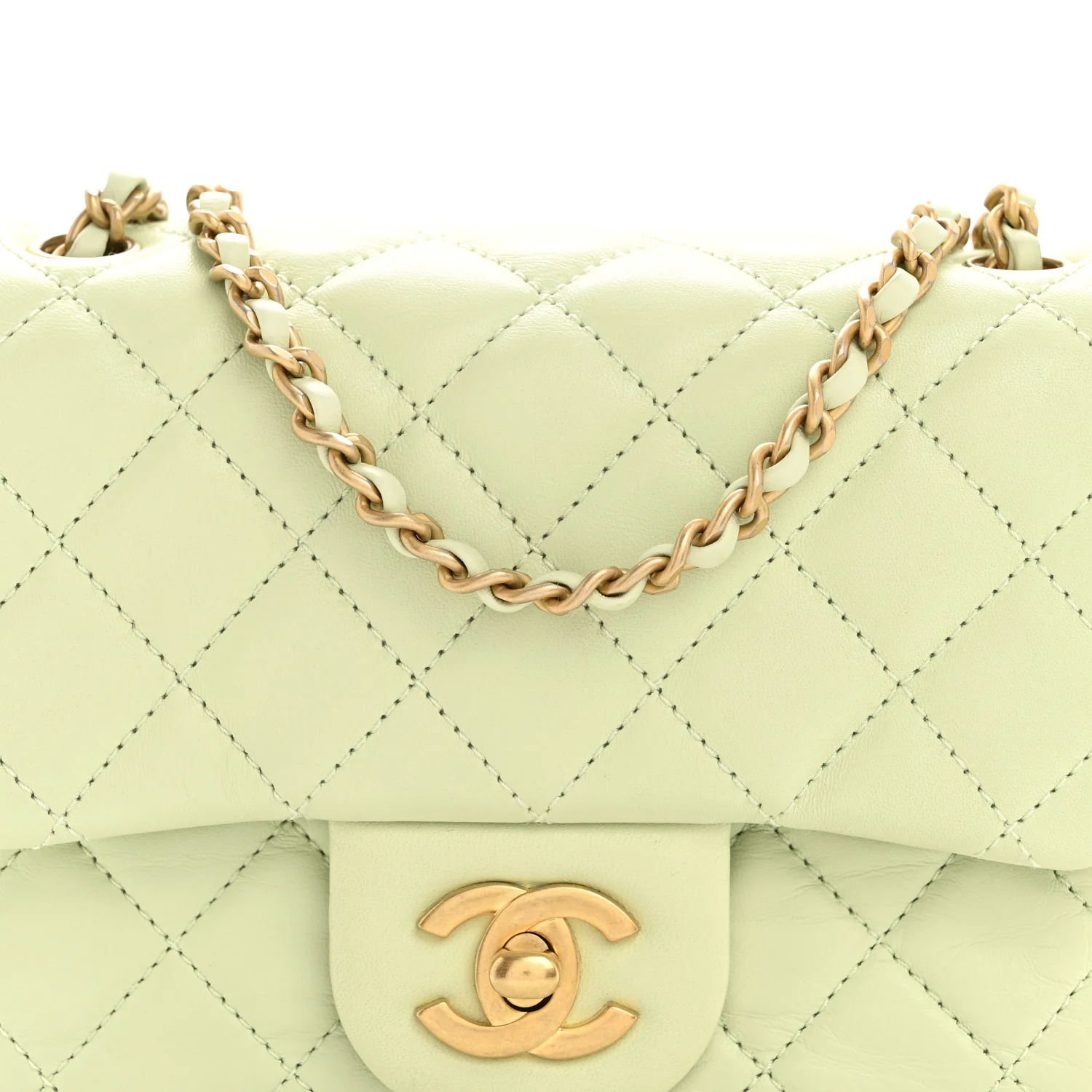 Lambskin Quilted Mini Pearl Crush Flap Light Green