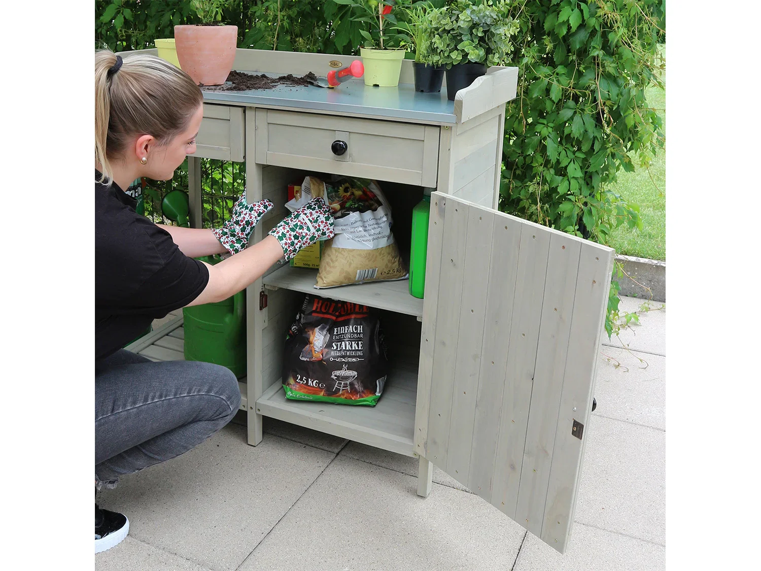 HABAU Table de jardin avec armoire infrieure, 98 x 48 x 95 cm