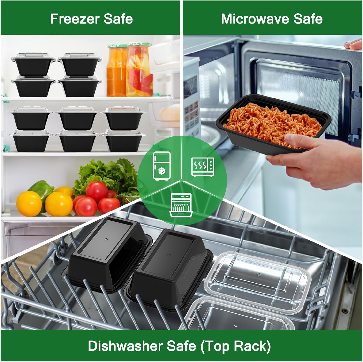 Dealusy 50 Pack (100-Piece) 24 oz Reusable Meal Prep Containers with Lids