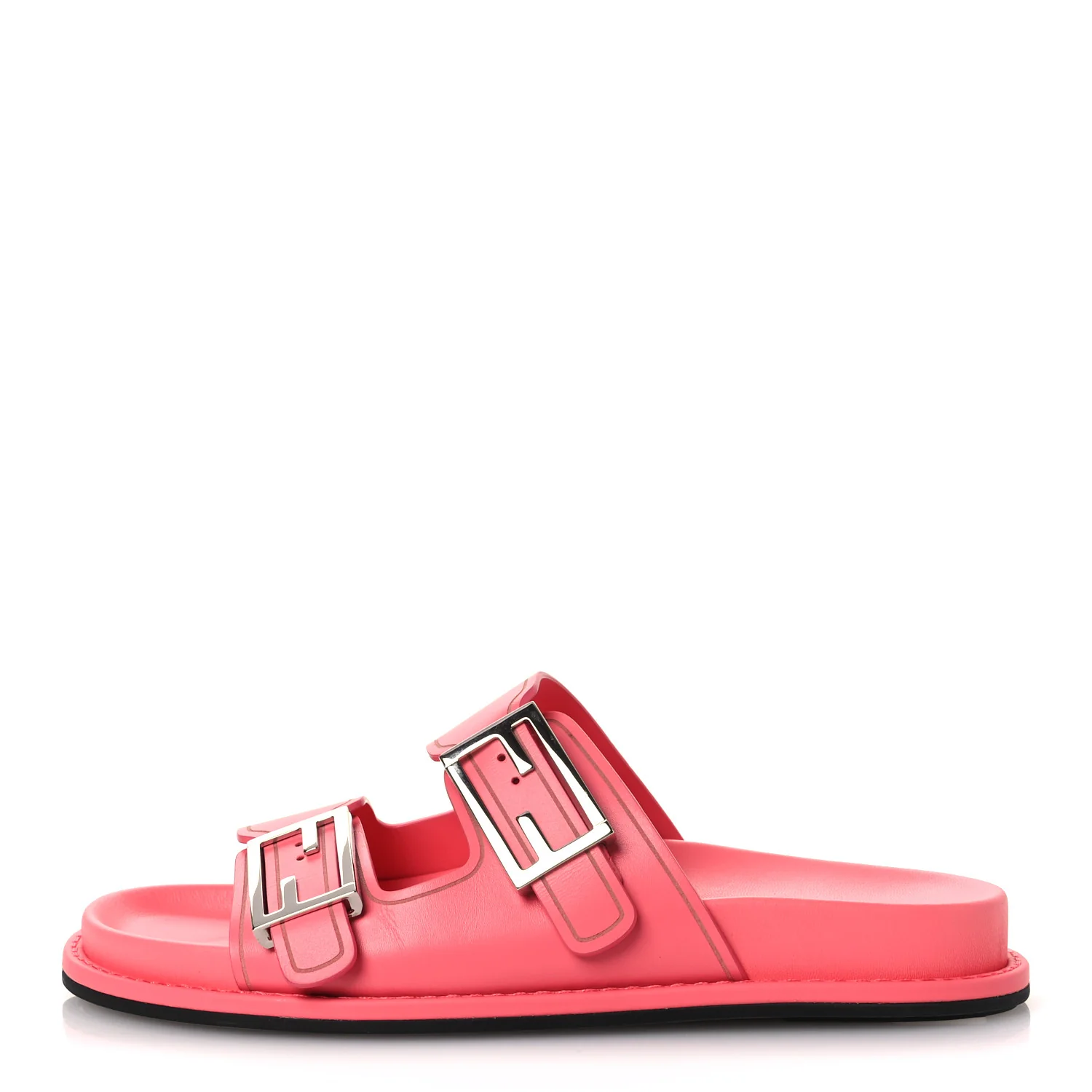 Vitello Fendi Feel Buckled Slide Sandals 38 Pink Dalia