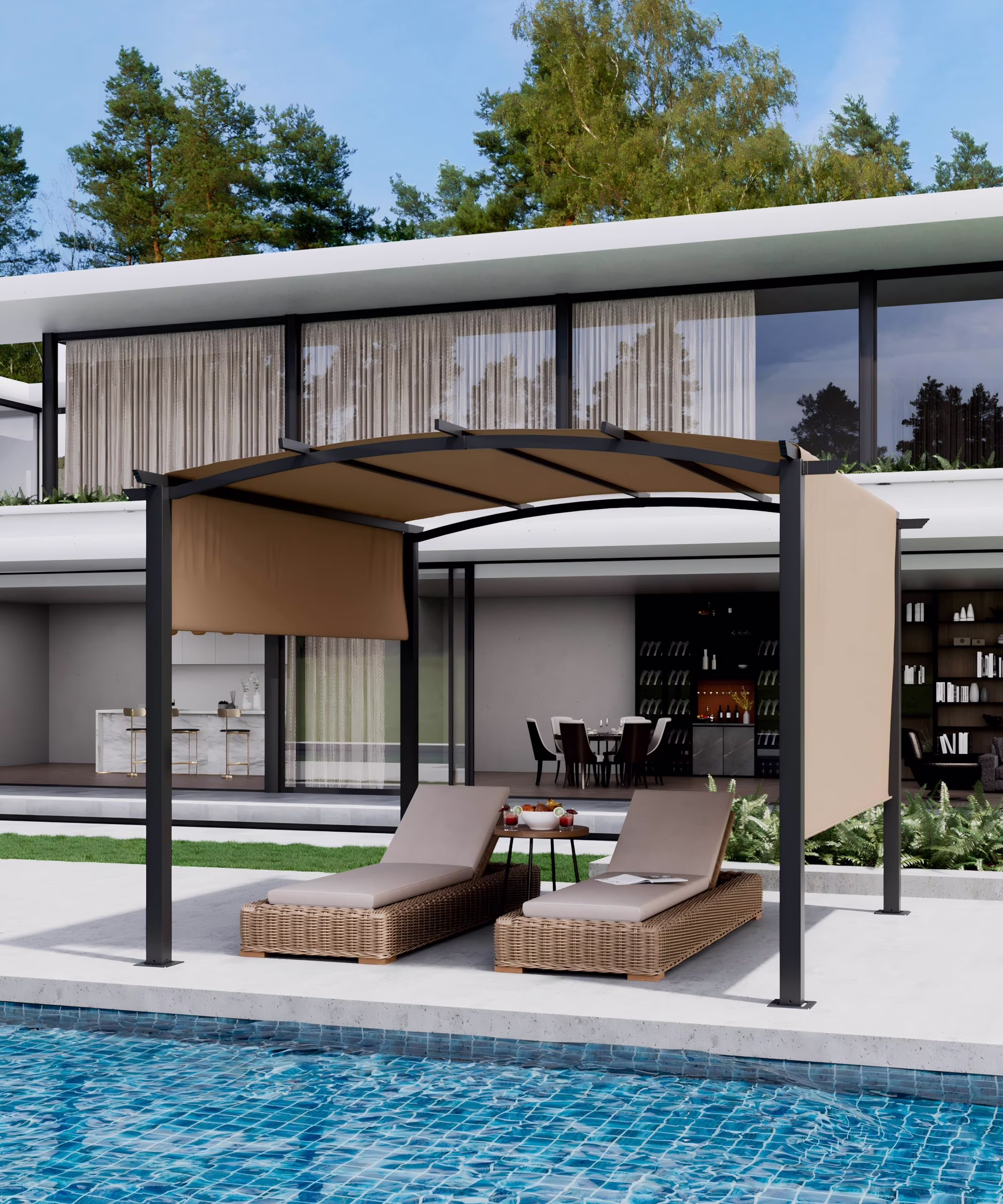 Outdoor Pergola, 10 x 10 ft/13 x 9 ft Arched Pergola with Adjustable Canopy for Patio, Backyard and Garden Activities
