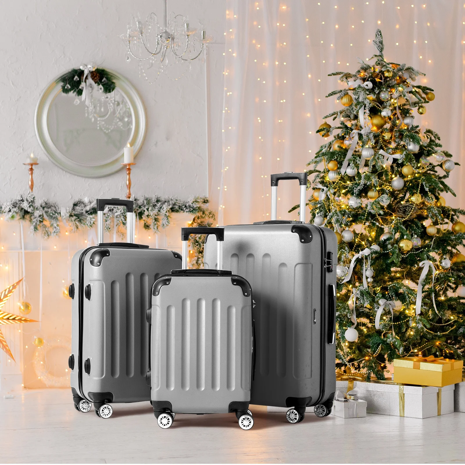 Zimtown Luggage 3 Piece Set Suitcase ABS Hardside Lightweight with TSA Lock Spinner Wheels, Beige