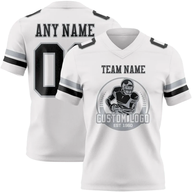 Custom White Black-Gray Mesh Authentic rugby jersey