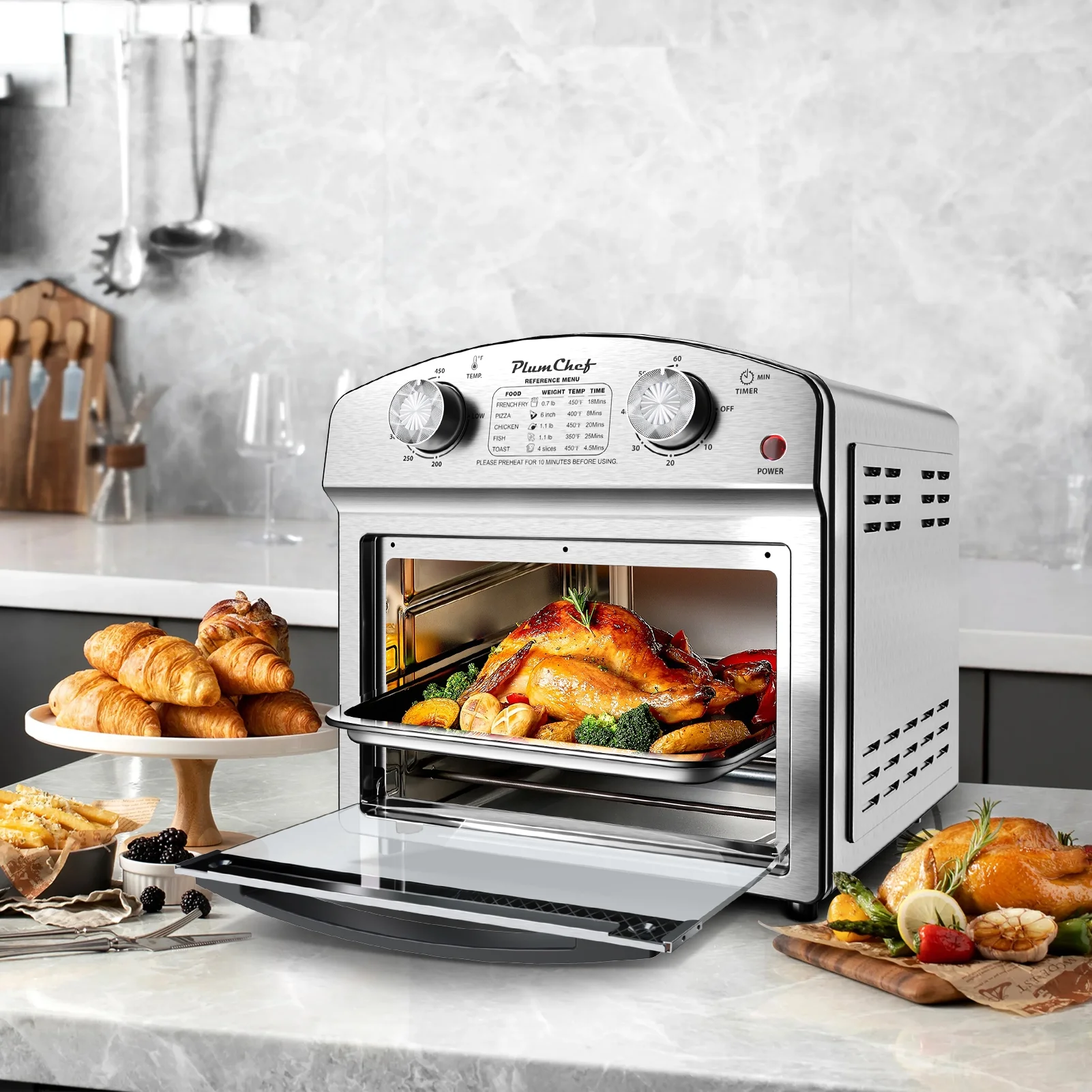 13 Quart Air Fryer, Large Air Fryer Oven Toaster Combo w/ 60 Minute Timer, Convection Oven Countertop, Accessories, UL Certified, Nonstick, Accessories Included, 1500W, Sliver(13QT(Silver)) - Image 7