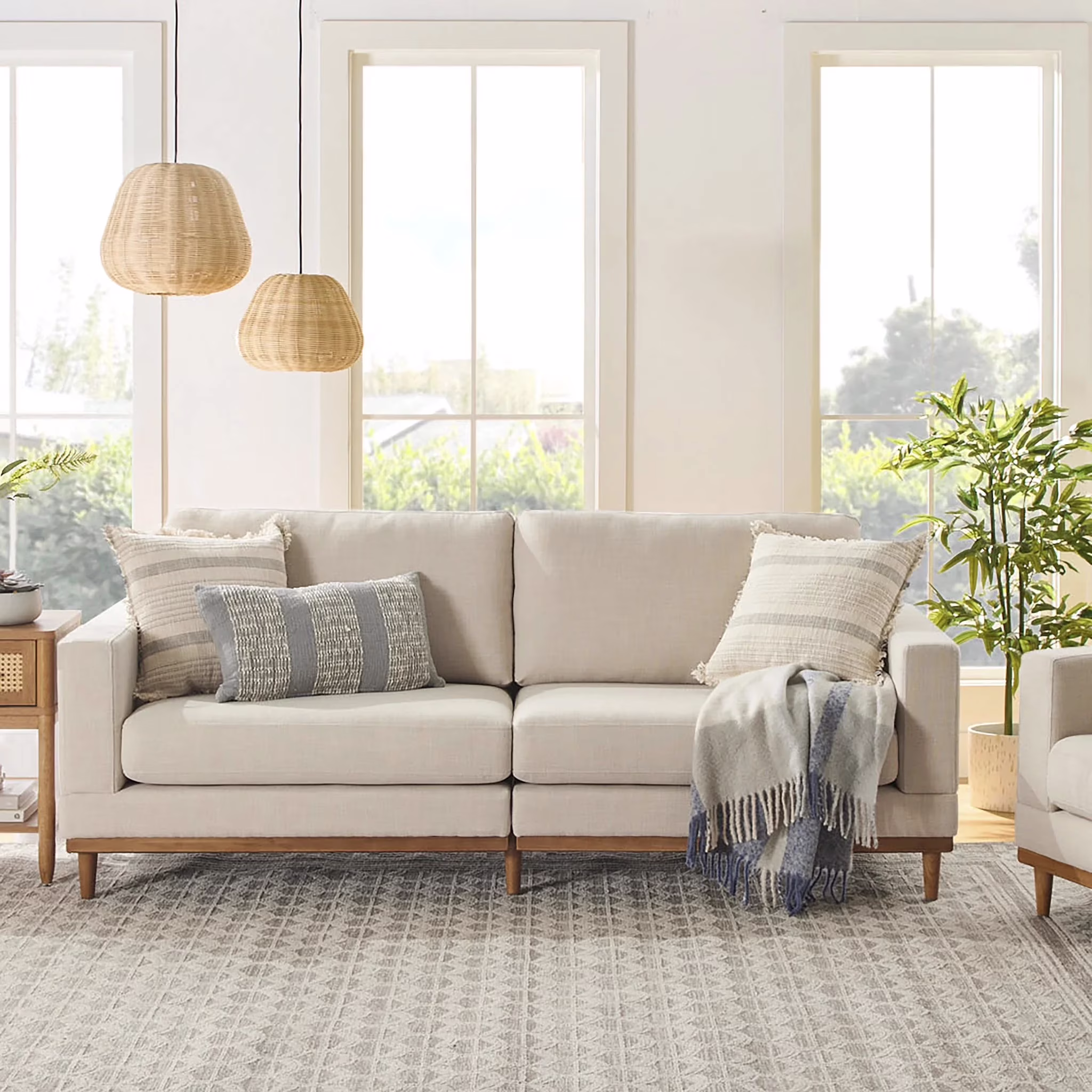 Better Homes & Gardens Springwood Wood Frame 83.46 Couch, Beige Velvet