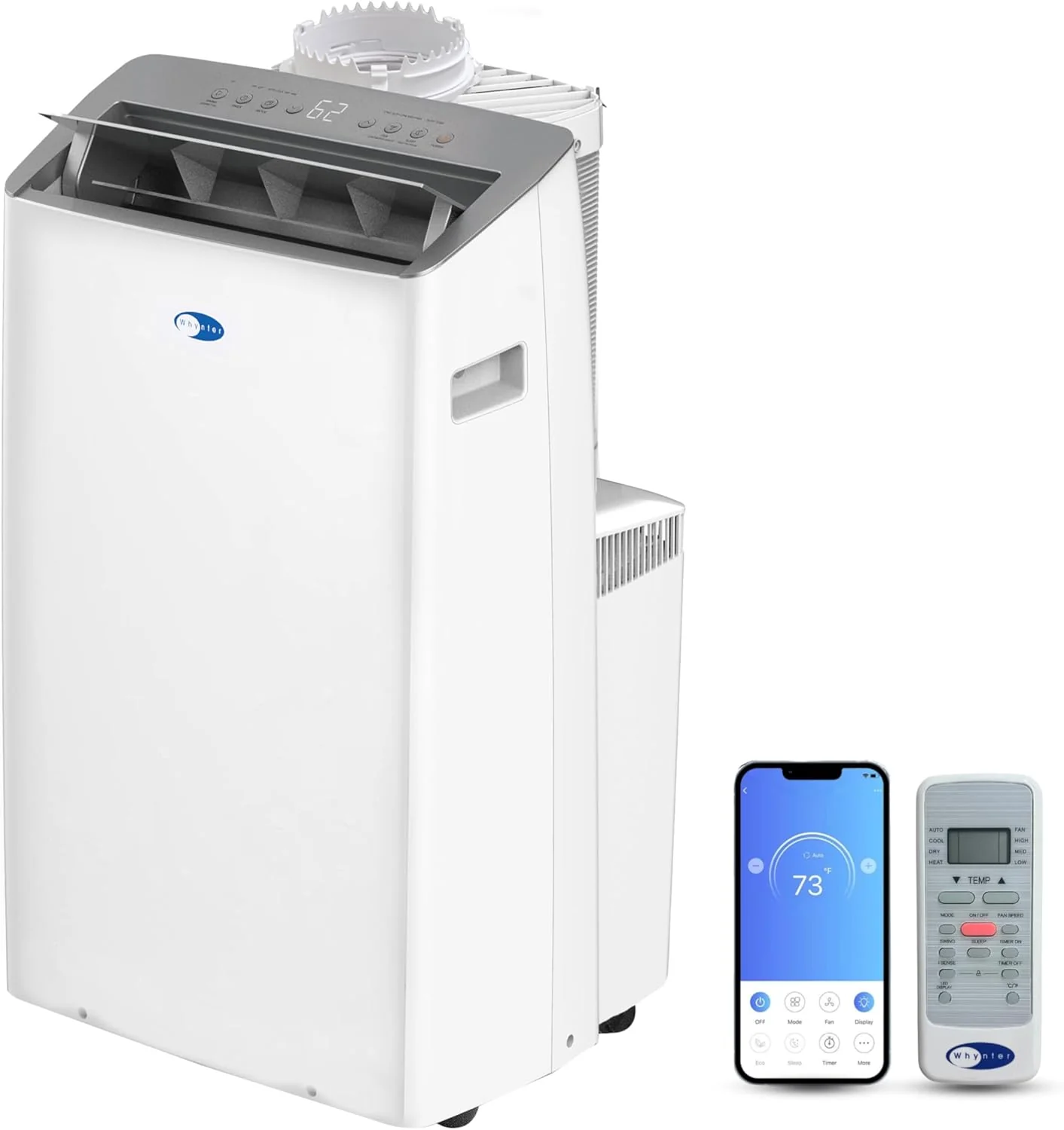 Whynter ARC-1230WN 14 000 BTU (12 000 BTU SACC) NEX Inverter, climatiseur portable à double tuyau avec refroidissement, déshumidificateur et ventilateur, Wi-Fi intelligent, jusqu'à 56 m² (600 pi²) blanc