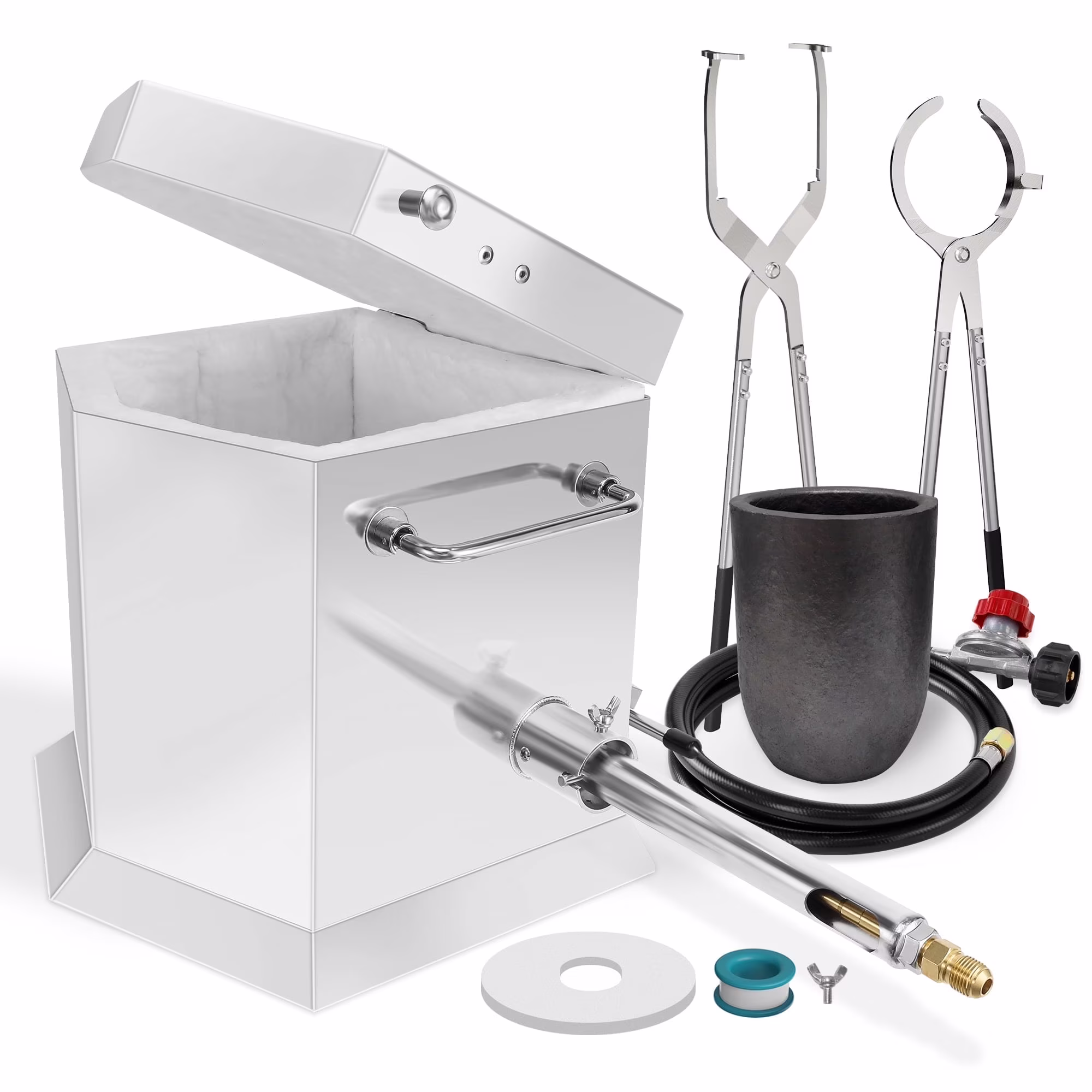 7KG Propane Melting Furnace Kit with Two Tongs and Crucible, All New Kiln Metal Foundry Furnace Smelting Gold Silver Copper Aluminum, Metal Recycle Home Smelting Casting Tool(7KG)