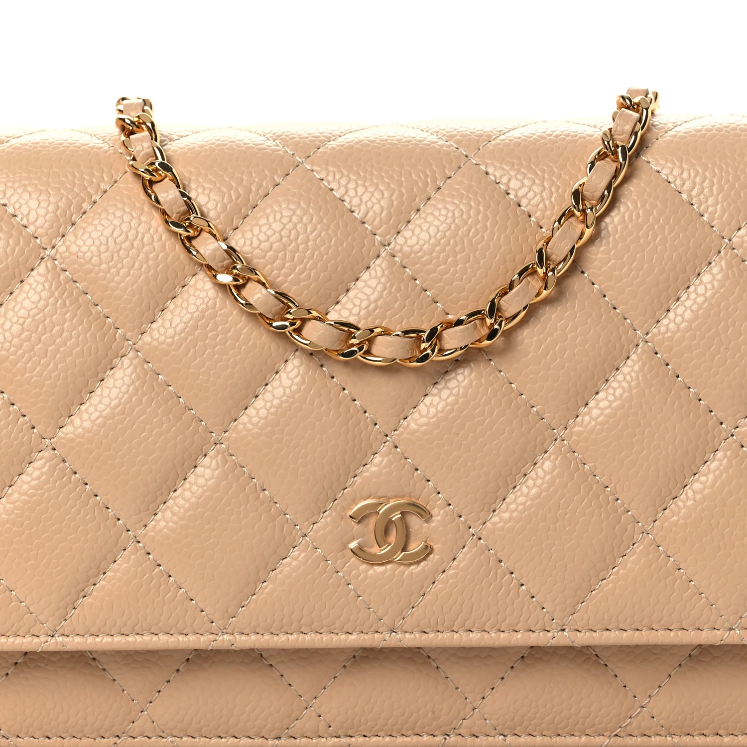 Caviar Quilted Wallet on Chain WOC Beige