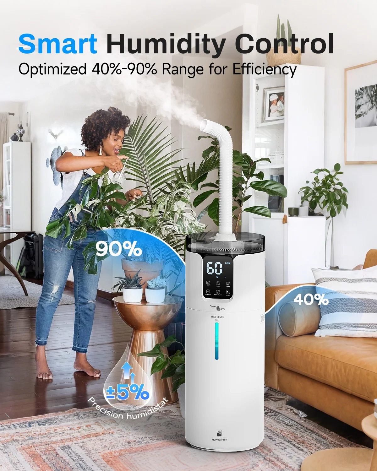 Whole House Humidifier for home, 16L/4.2Gal, 1500 sq.ft., Ultrasonic Cool Mist Humidifier for Room, White - Image 2