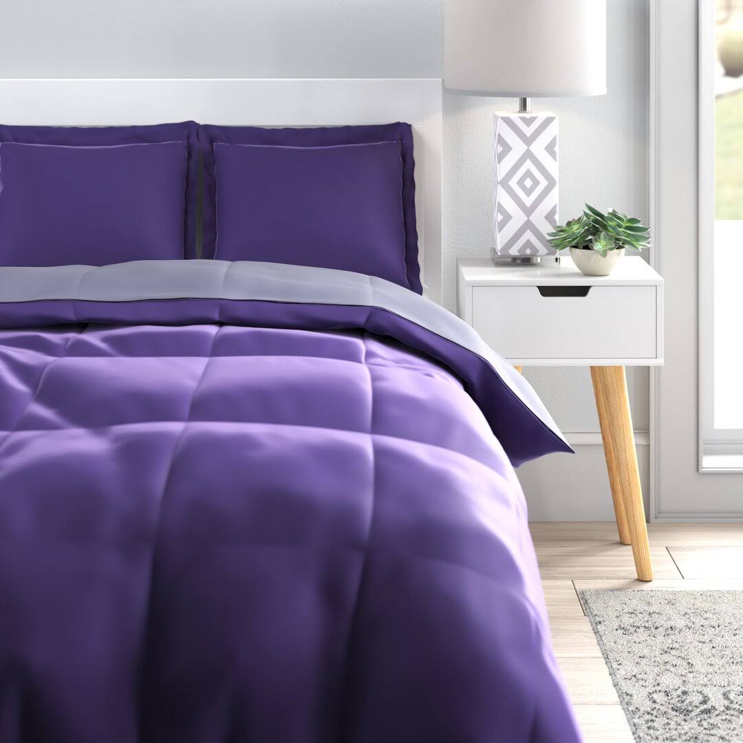 Wynton Microfiber Reversible 3 Piece Comforter Set Ebern Designs Color: Purple, Size: Full/Queen Comforter + 2 Standard Shams