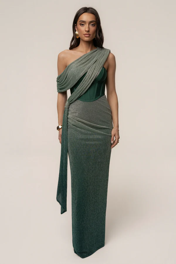 Green Celestina Draped Maxi Dress