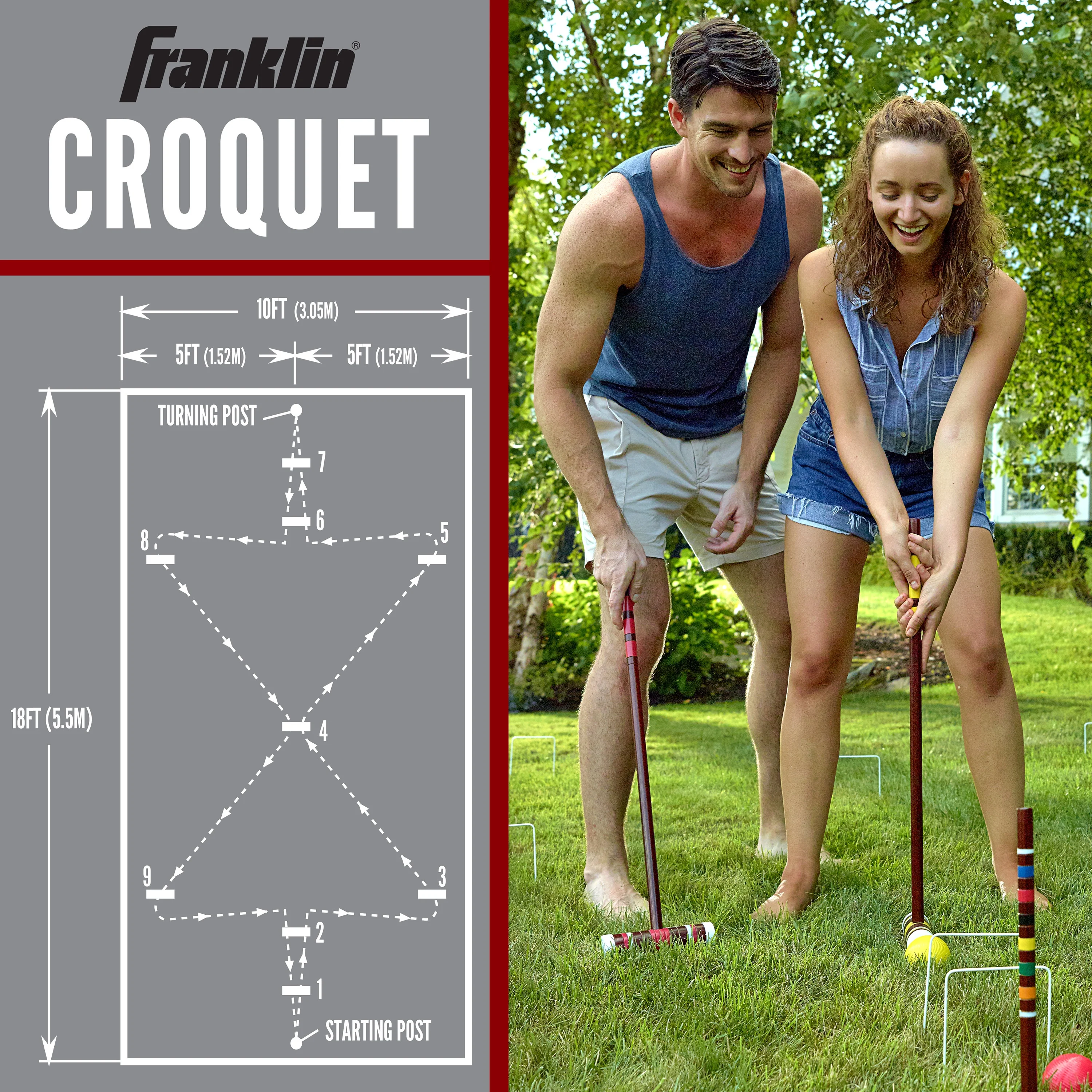 Croquet Set Includes 4 Croquet Wood Mallets, 4 All Weather Balls, 2 Wood Stakes and 9 Metal Wickets Classic Family Outdoor Game Starter Set(1) - Image 4