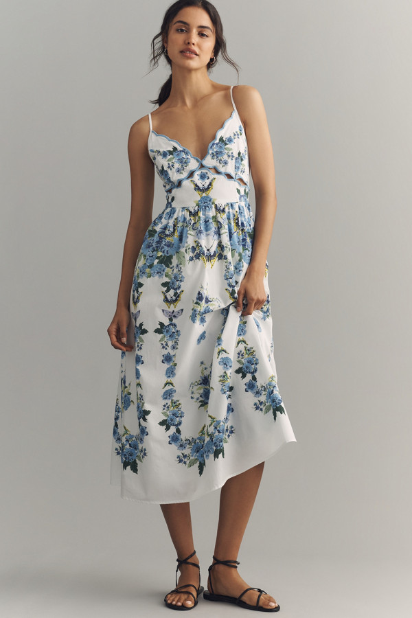 Bare Scallop Printed Midi Dress