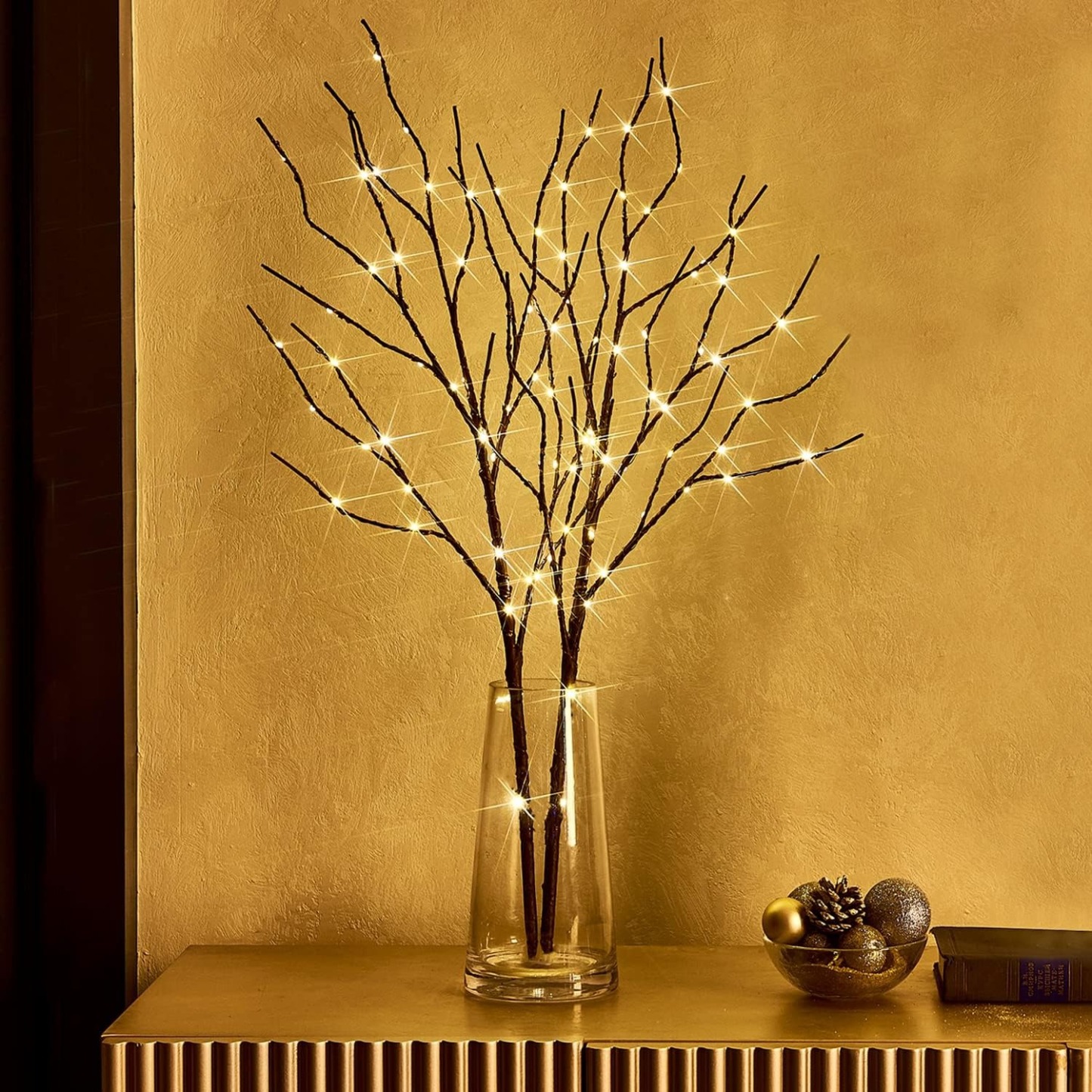 Lighted Brown Branches with Timer 32 in 100 LED for Christmas Holiday Party Decor - SET OF 2 PCS