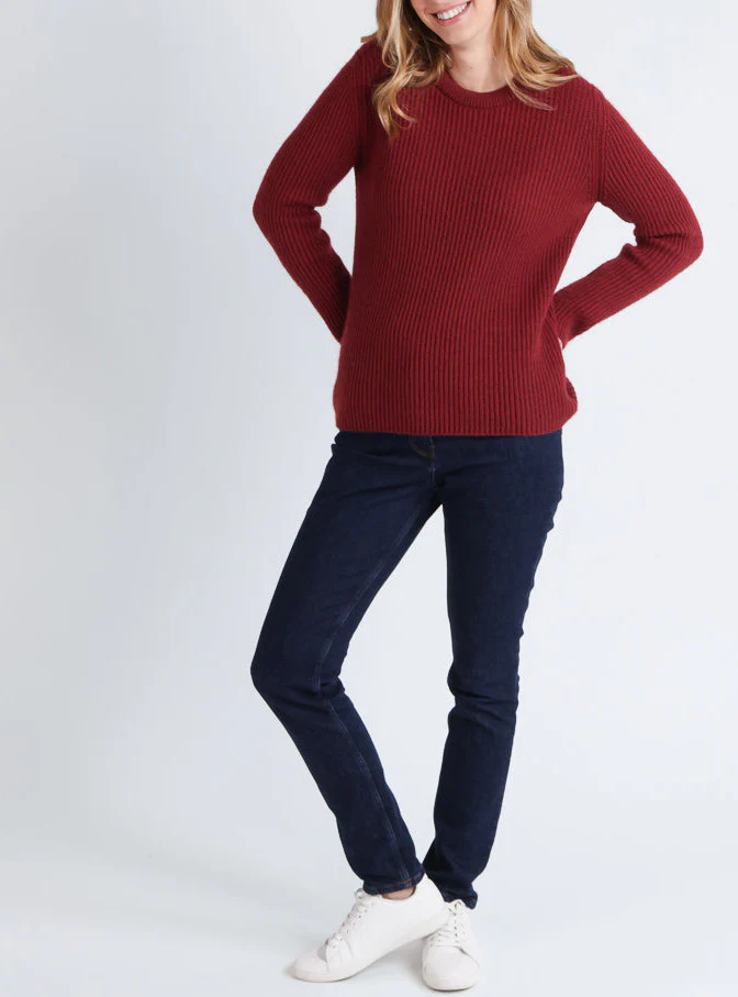 Pull femme en maille anglaise rouge