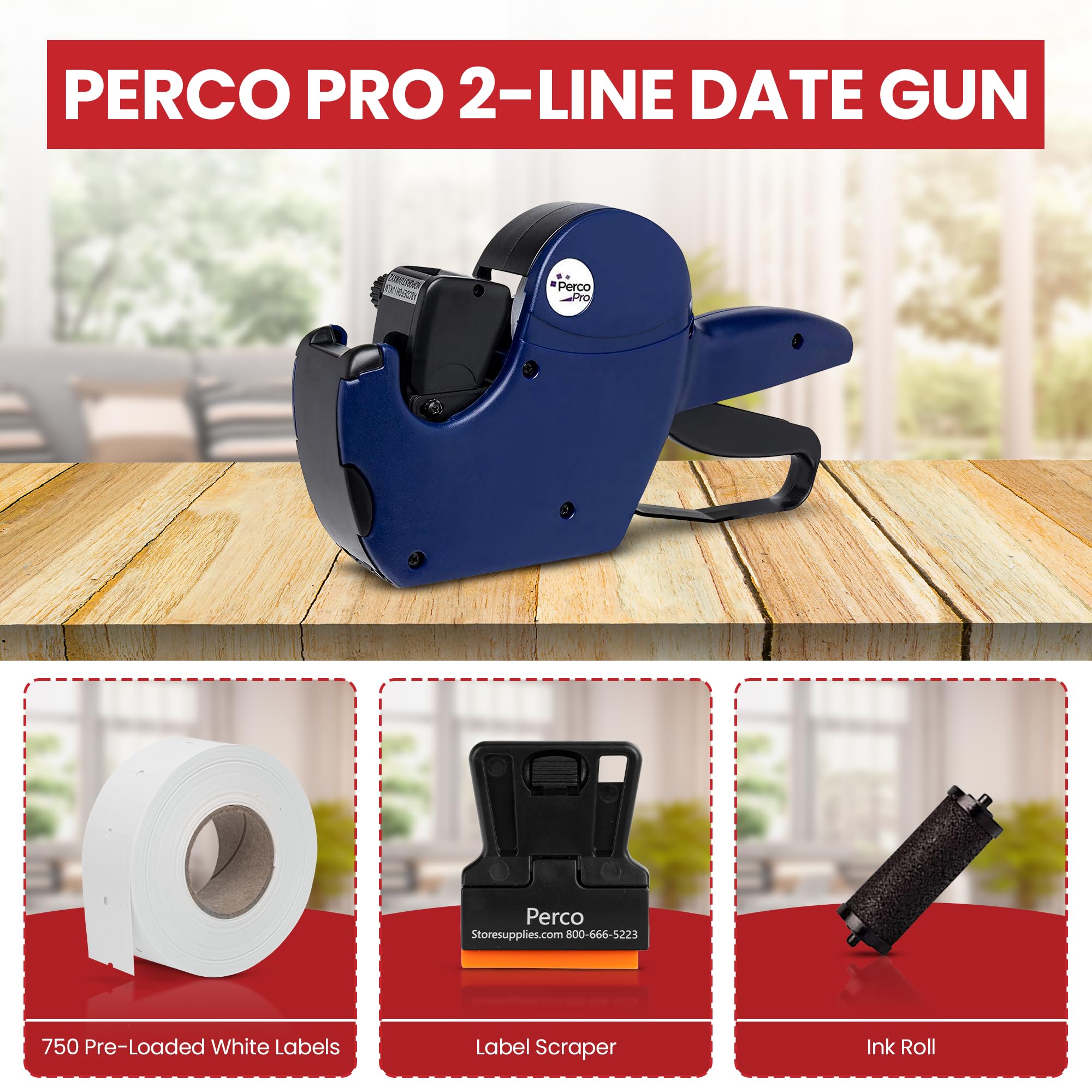2 Line Date Gun, Includes 16 Digits Date Gun Labeler, Pre-Loaded Roll of 750 White Labels and Ink Roll