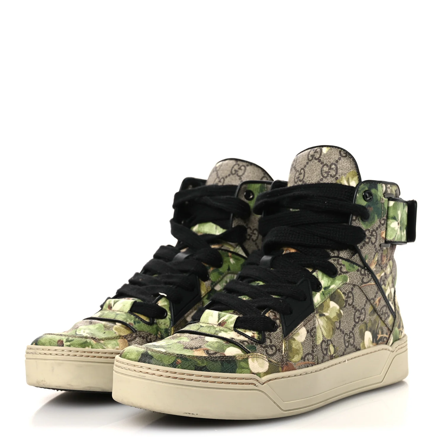 GG Monogram Blooms Web High Top Sneakers 8 Beige Green