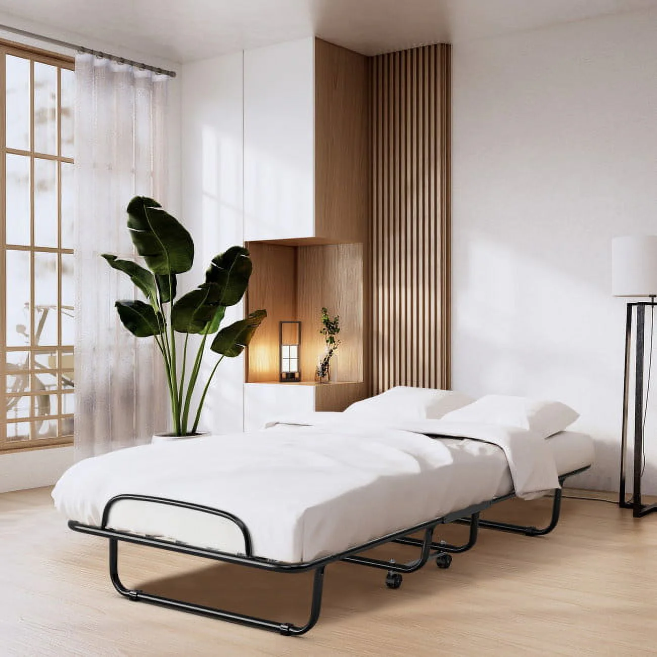 75" x 31" x 13" Folding Bed with Mattress, Rollaway Bed Metal Frame on Wheels, Portable Foldable Guest Bed for Adults, Cot Size Fold up Bed with Memory Foam Mattress - Image 8