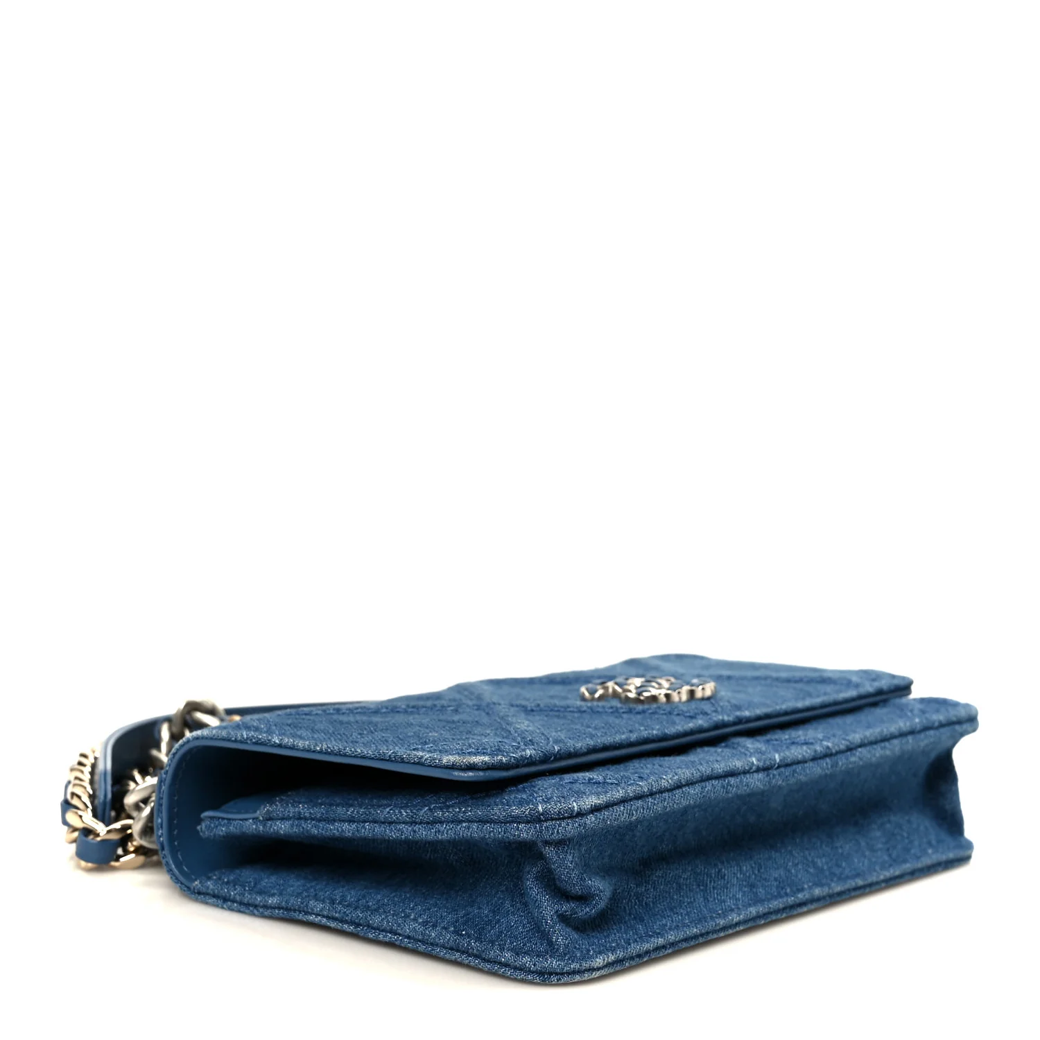 Denim Quilted Chanel 19 Wallet On Chain WOC Blue