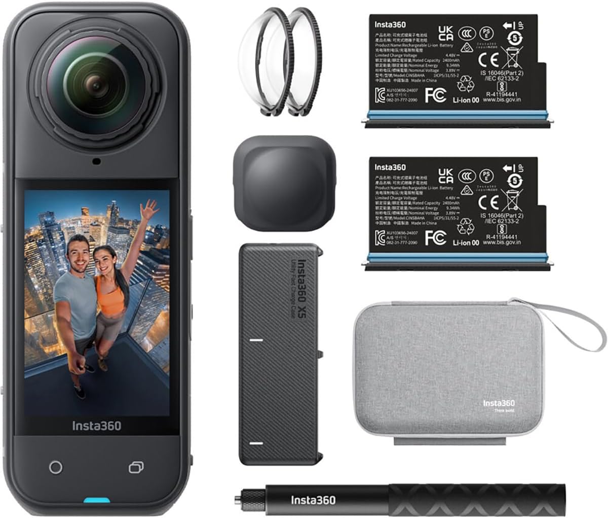Insta360 X5 Essentials Bundle-8K Waterproof 360 Action Camera|Bundle Includes Selfie Stick  Extra Battery  Utility Fast Charge Case  Standard Lens Guards  Lens Cap  Carry Case
