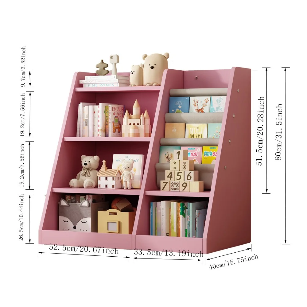 Montessori Kid Bookshelf, Modern Wood Bookcase 4 Tier Children Book Rack Display Toy Storage Organizer Sling Book Rack for Classroom Bedroom Nursery Playroom (Pink)(Pink) - Image 4