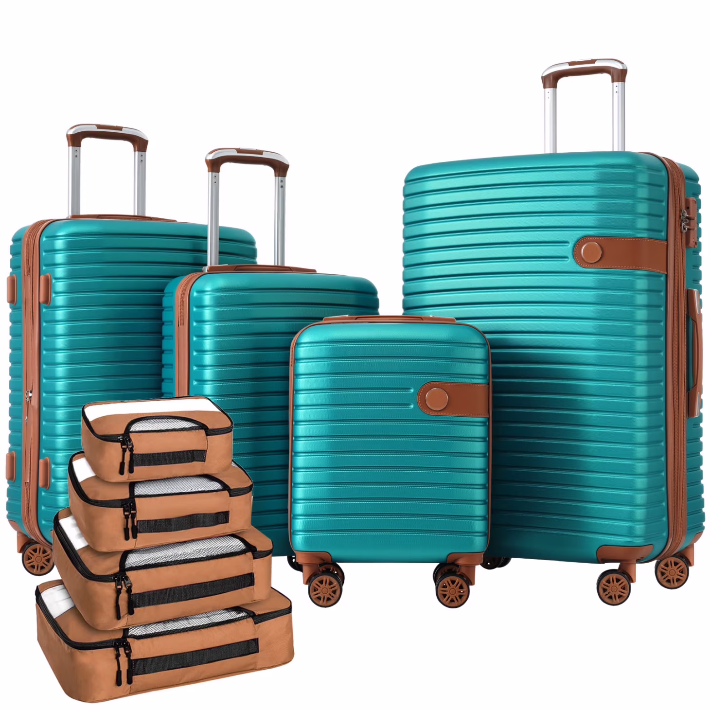 Luggage Sets,4 Piece Lightweight Suitcase Set with 4 Packing Cubes and TSA Lock, Hardshell Suitcases with Spinner Wheels, (16/20/24/28 ),Brown(Brown) Image 9