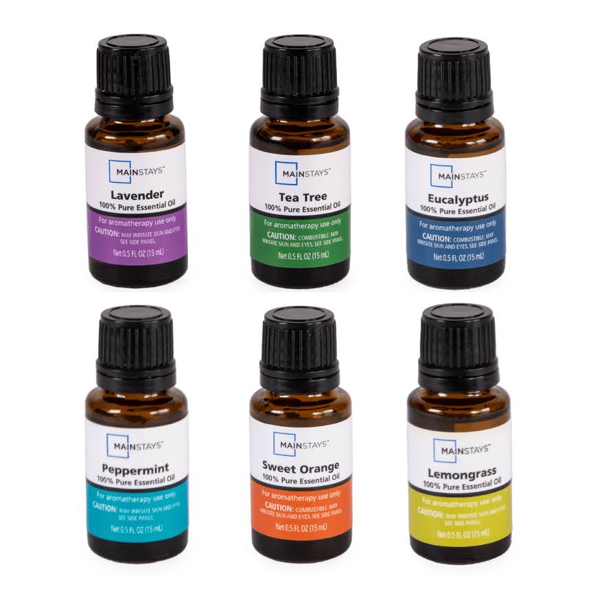 Mainstays Eucalyptus Lavender Lemongrass Sweet Orange Peppermint Tea Tree Essential Oil Gift Set - 15 ml