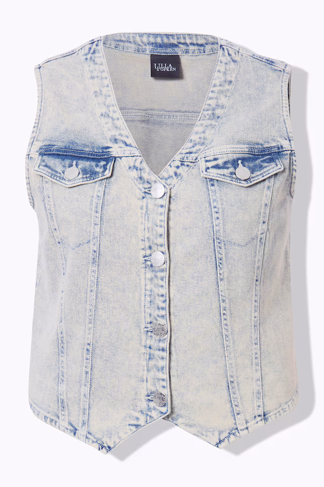 Light Wash Pointed Hem Denim Vest