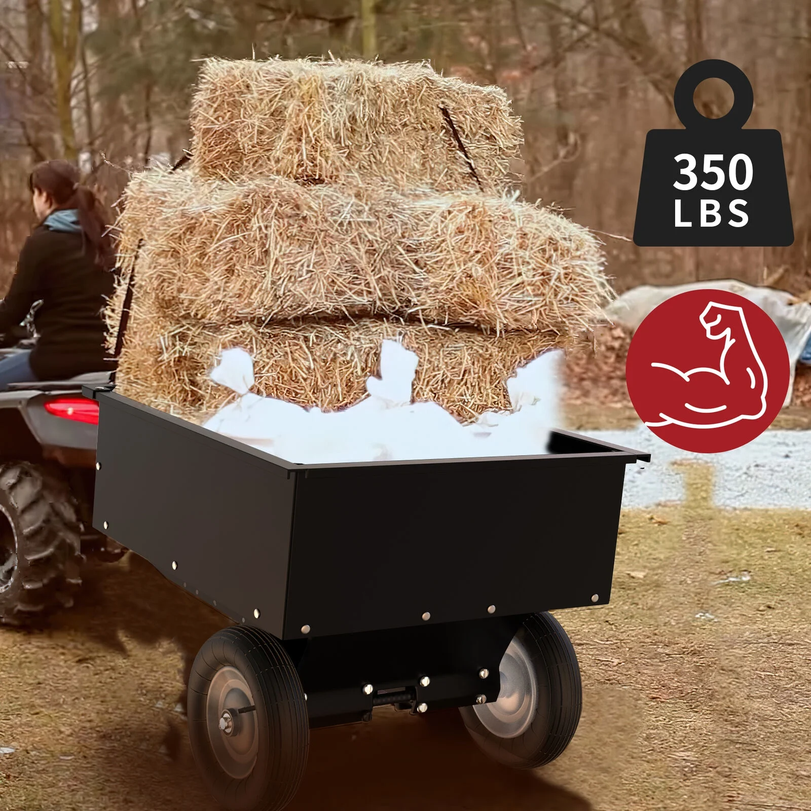 350LB Capacity Dump Cart Trailer Tow Behind Lawn Steel for Lawn Tractor ATV UTV With Wheels Black - Image 6